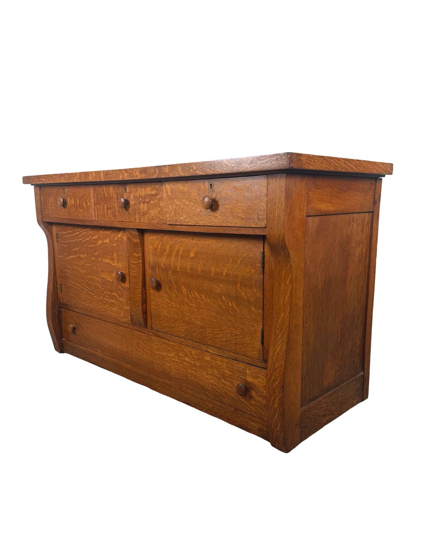 Antique Quarter-Sawn Oak Sideboard – Early 1900s American Arts &amp; Crafts Buffet