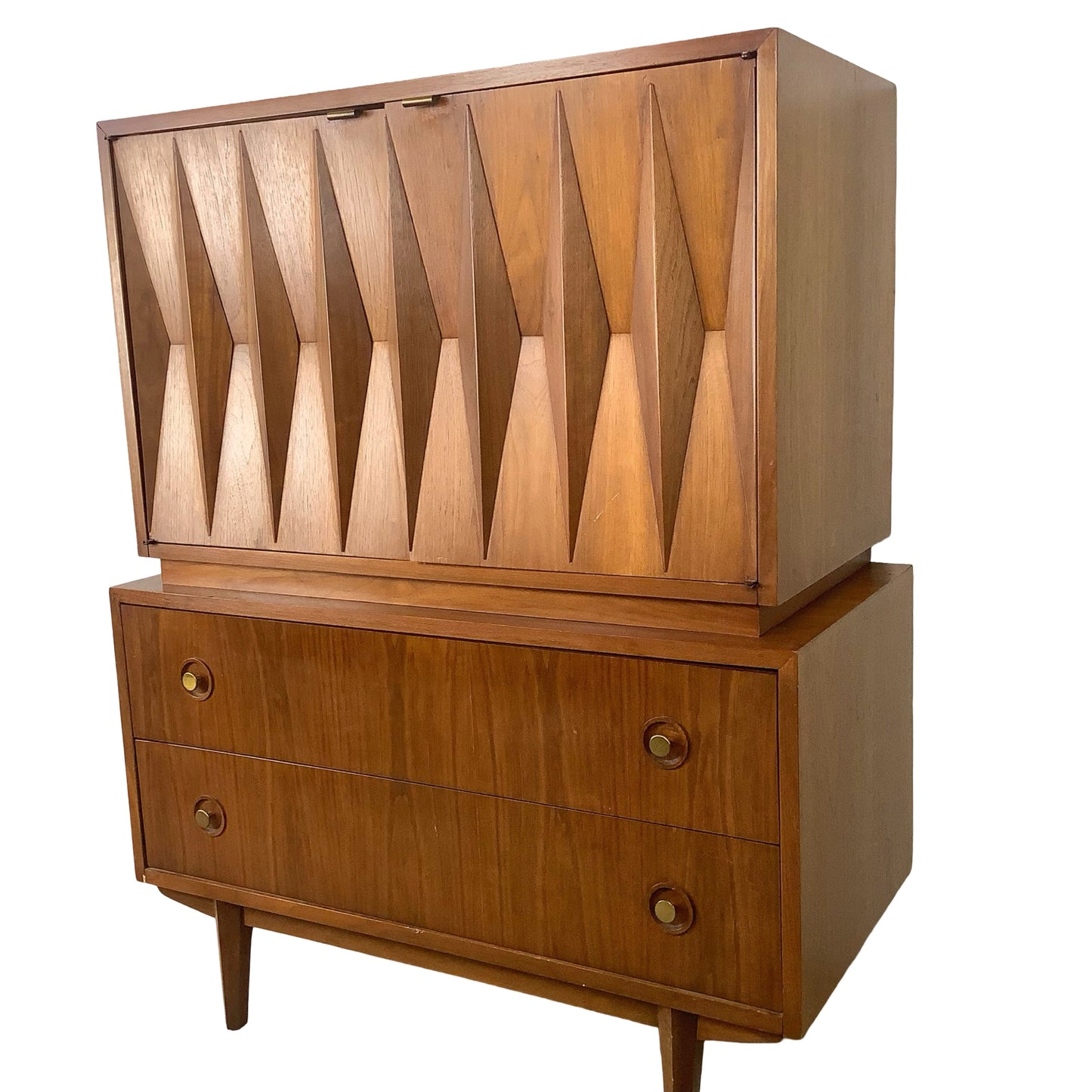 Merton Gershun for American of Martinsville "Harlequin" Walnut Mid-Century Modern Highboy Gentleman's Chest Dresser