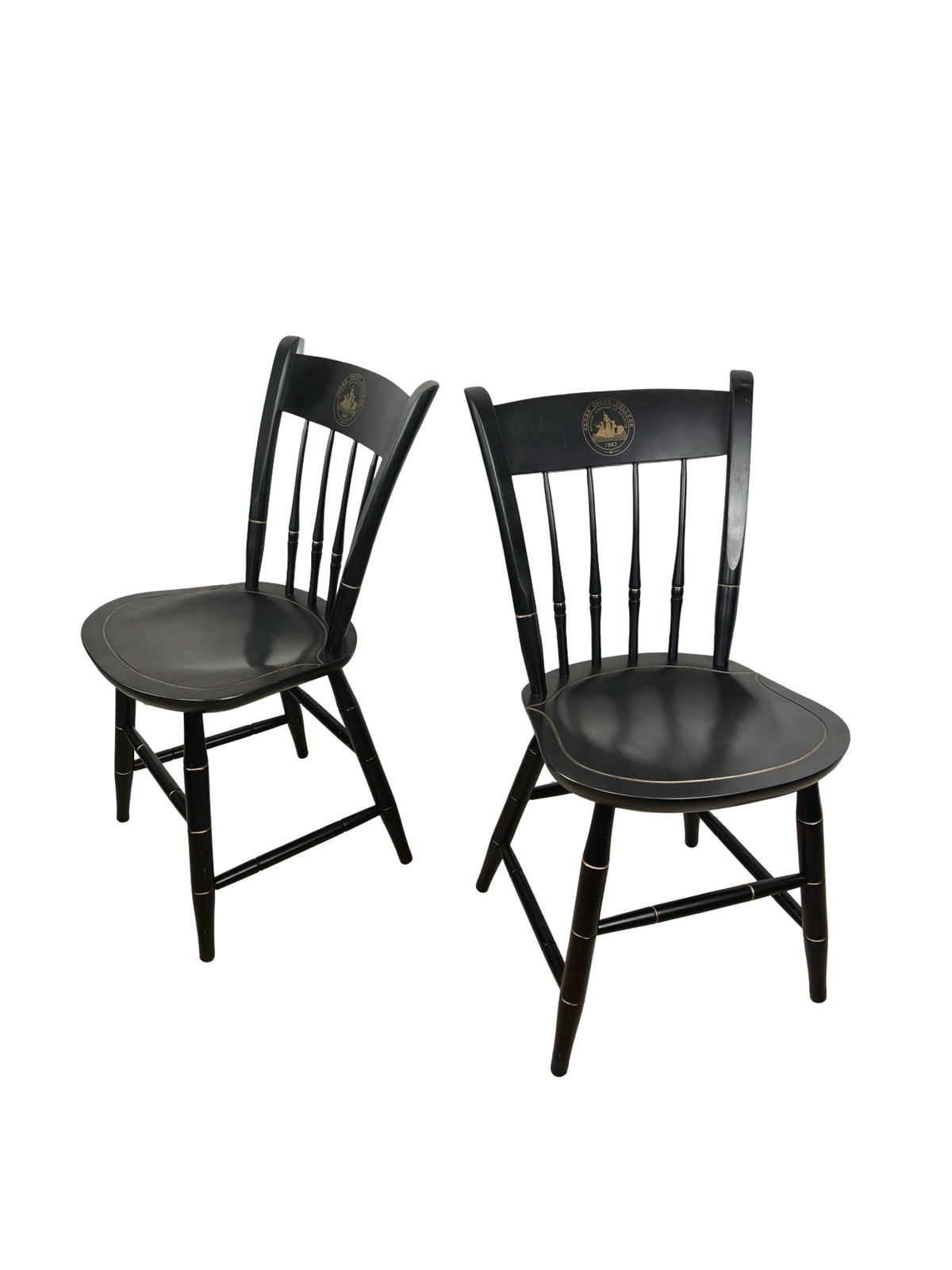 Pair of Vintage Nichols & Stone Windsor Side Chairs with Cedar Crest College Crest