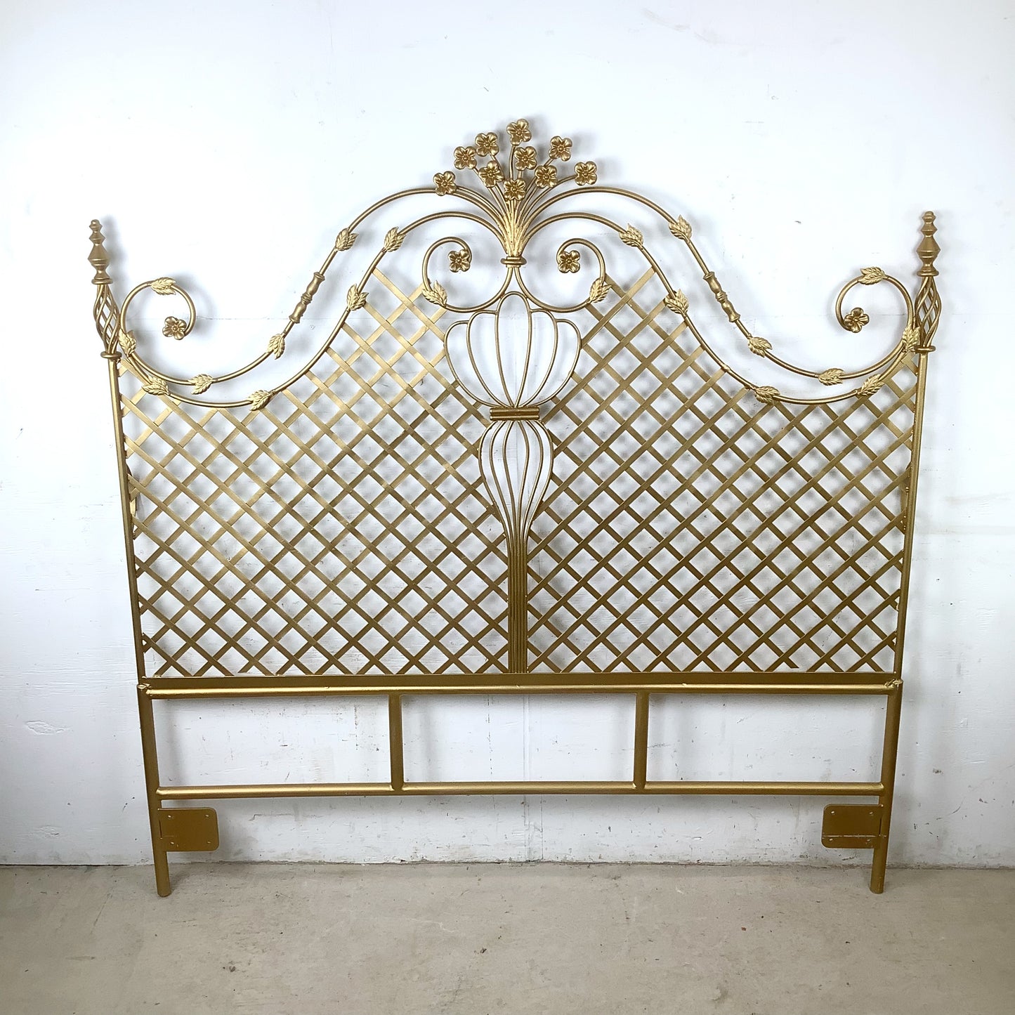 Vintage Hollywood Regency Gilt Metal Trellis Headboard