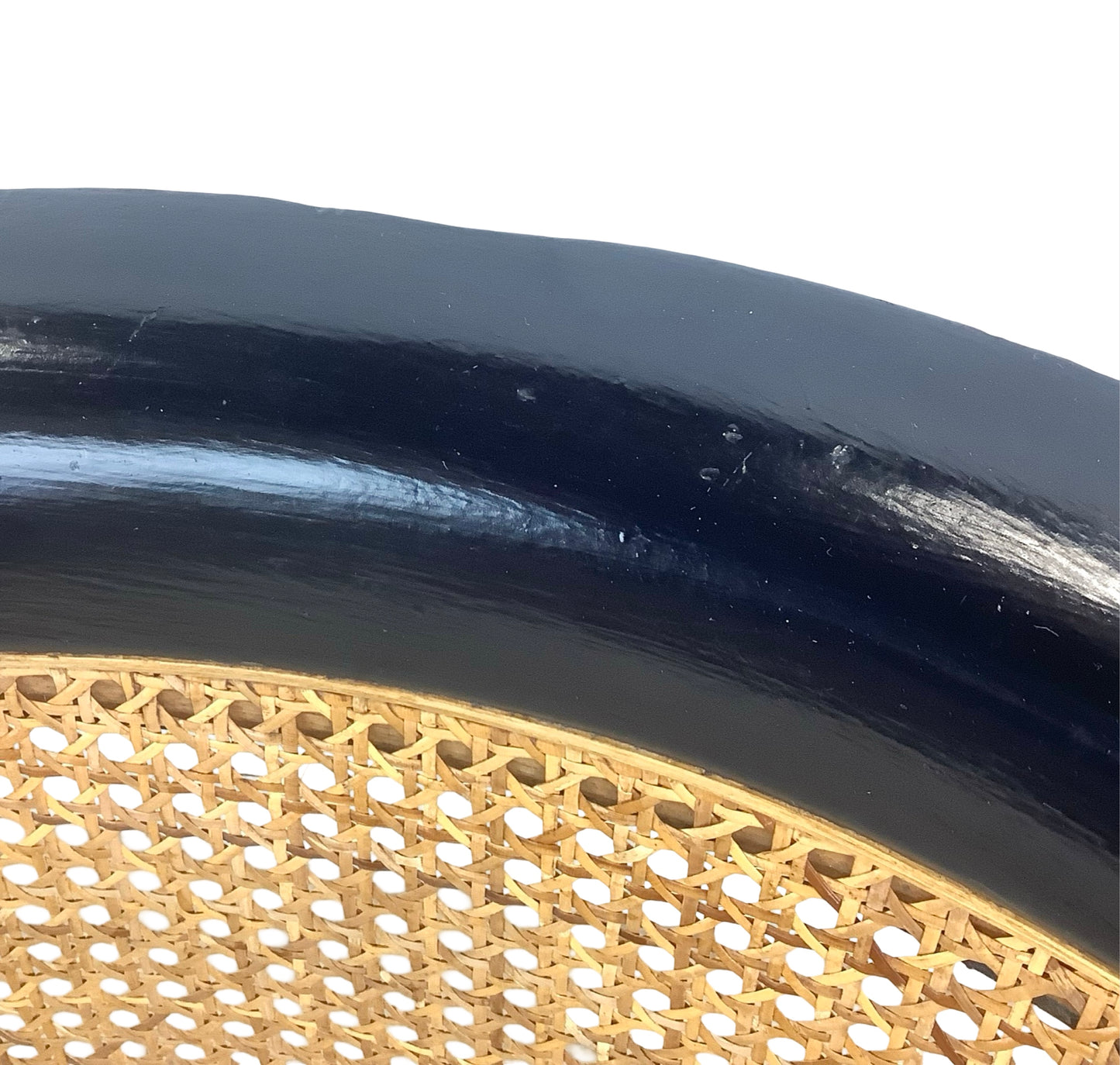Vintage Black Lacquer Cane Swivel Chair