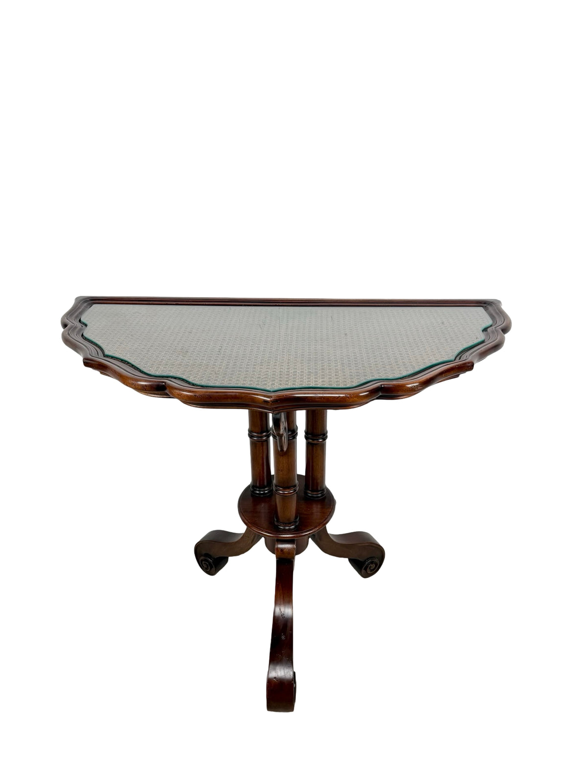 Vintage Southampton Demilune Wall Console Table Cane Glass Top