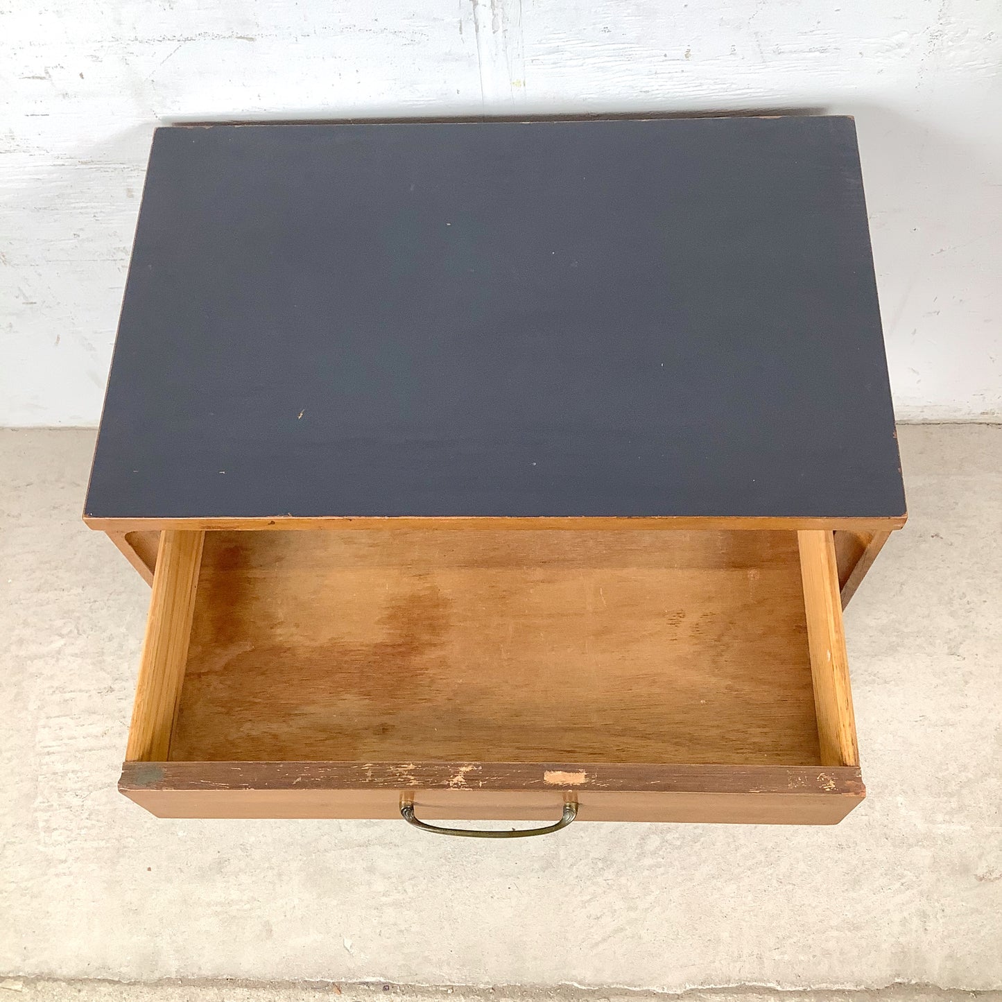 Mid-Century Nightstand with Black Top and Lower Shelf