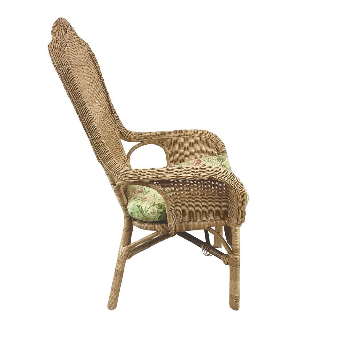 Vintage High-Back Woven Wicker Armchair