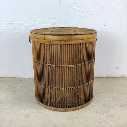 Vintage Split Reed Rattan Basket With Lid