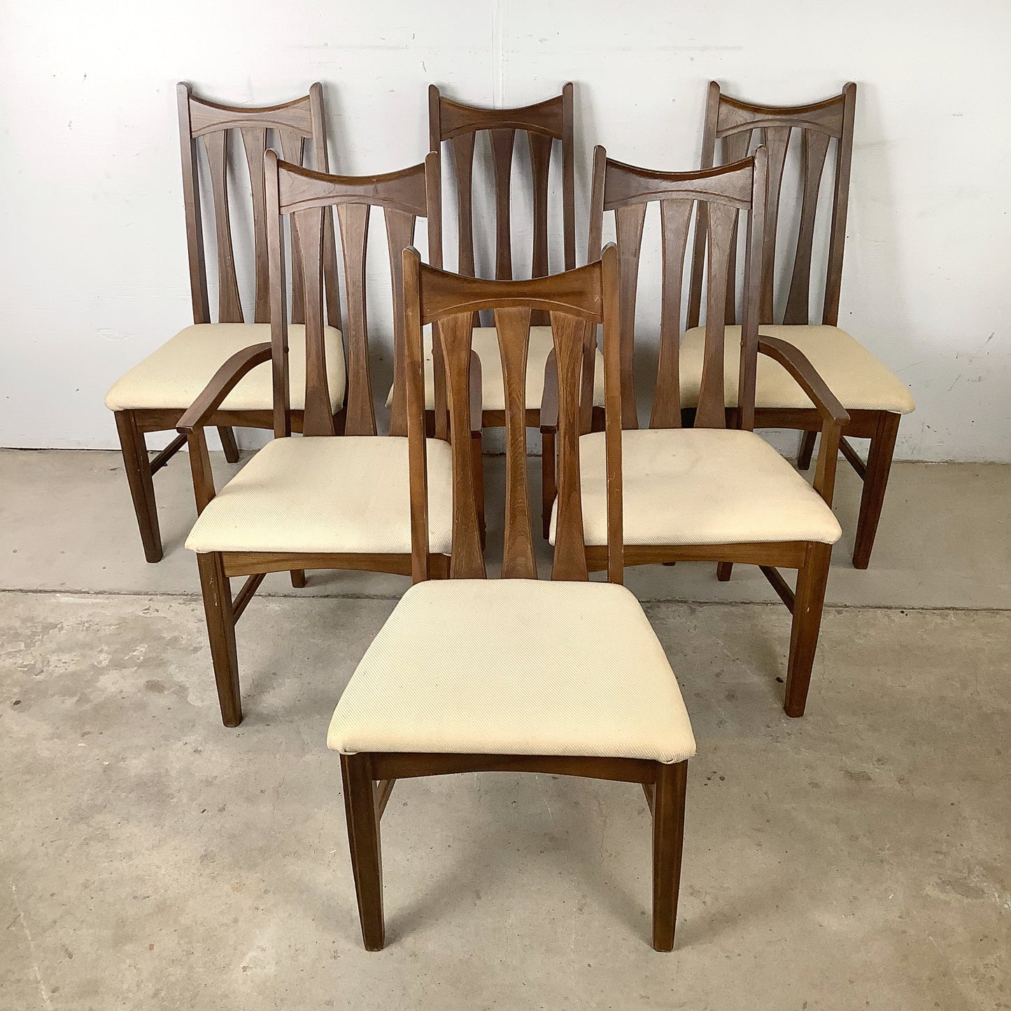 Set of Six Mid-Century Walnut Dining Chairs