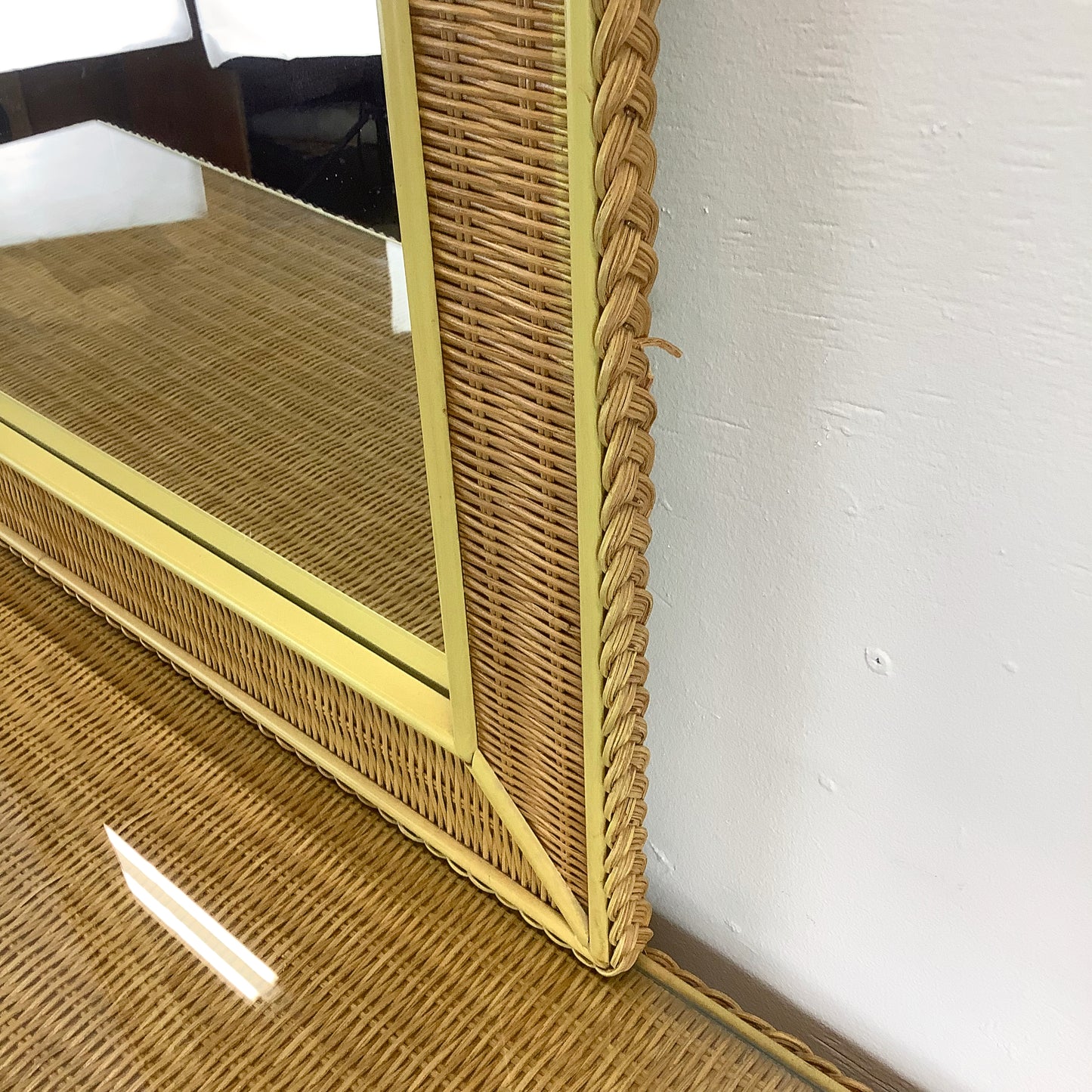 Vintage Nine Drawer Wicker Dresser w/Mirror by Henry Link for Lexington
