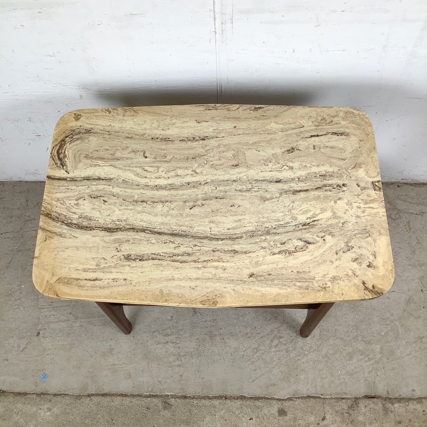 Mid-Century Organic Modern End Table With Stone Top
