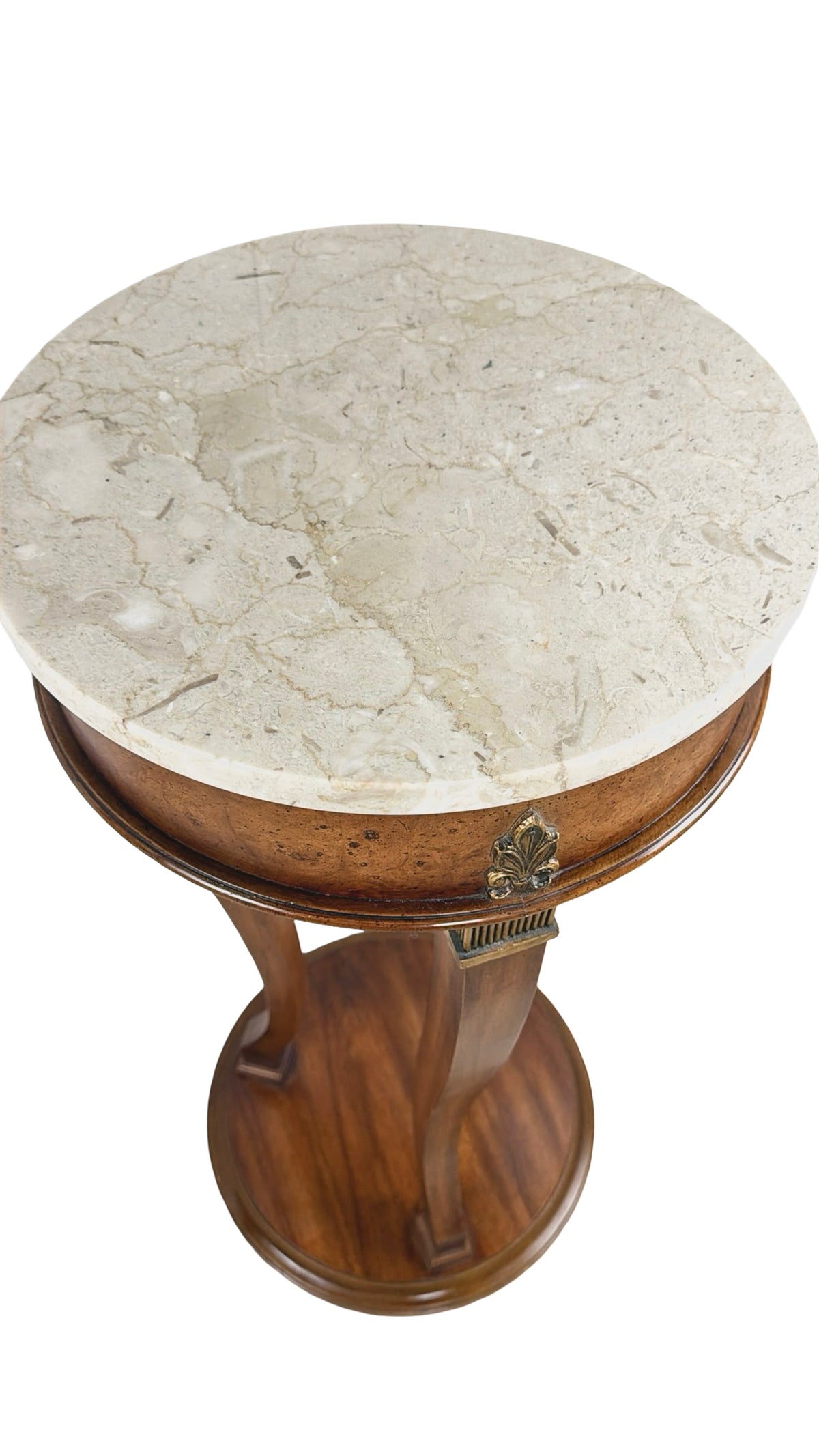 Vintage Neoclassical Italian Marble-Top Pedestal Side Table