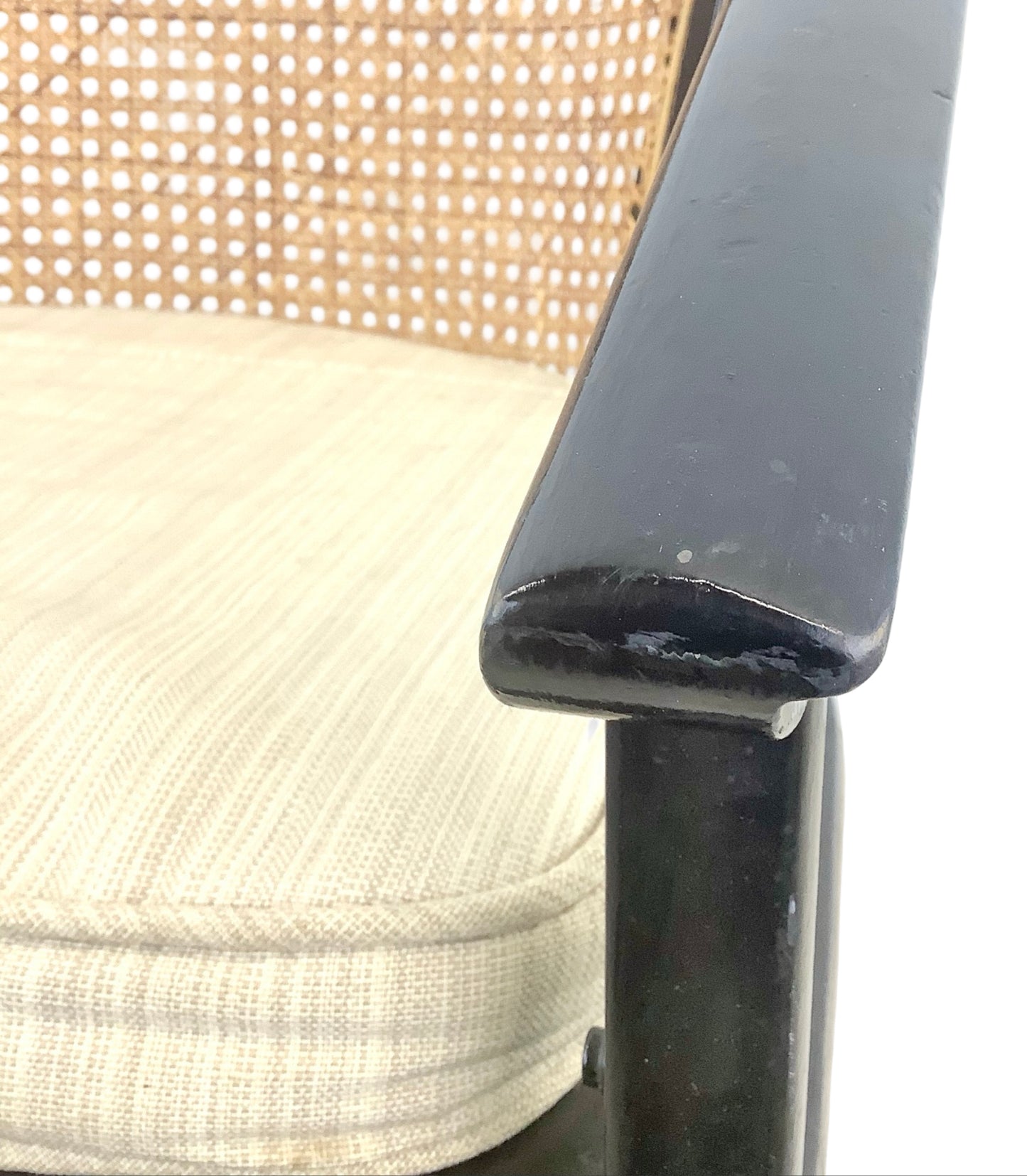 Vintage Black Lacquer Cane Swivel Chair