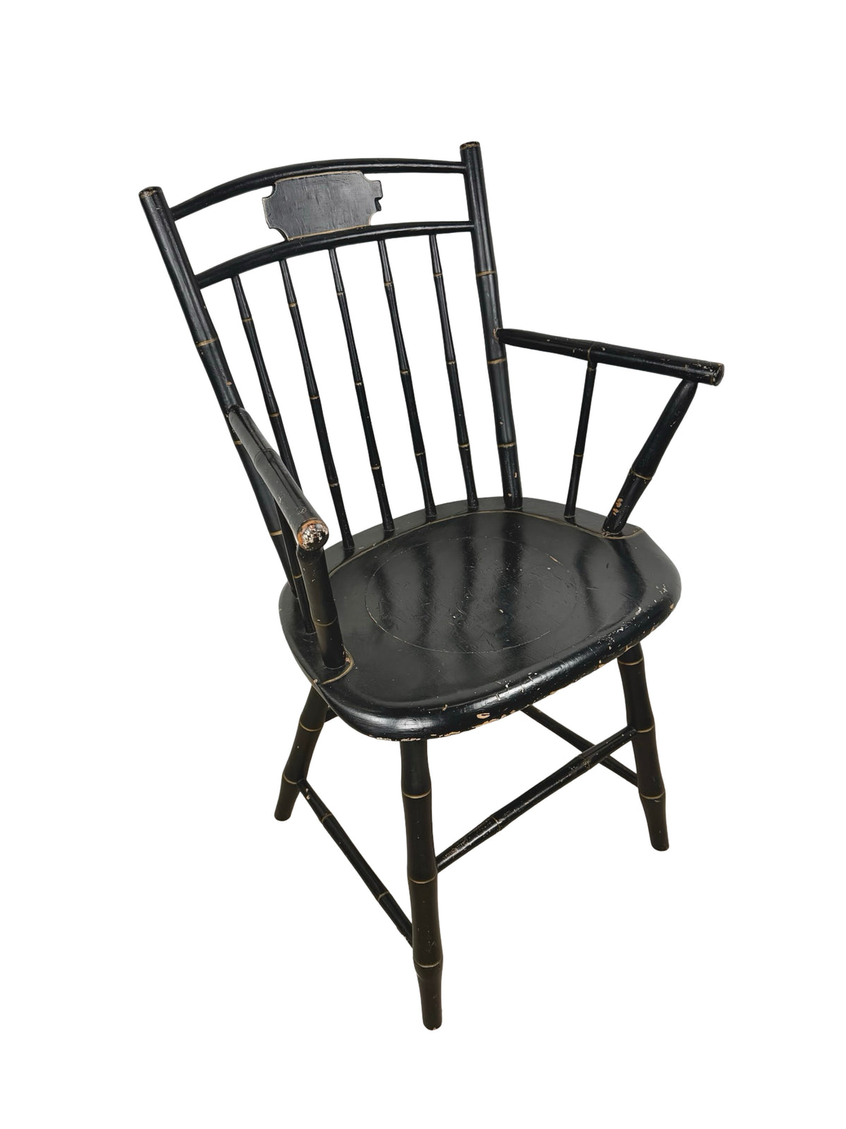 Vintage Black Painted Windsor-Style Armchair with Gold Pinstriping