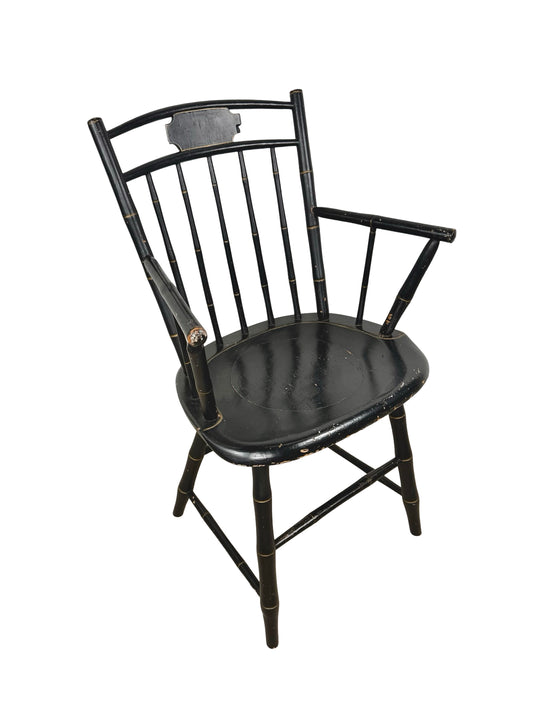 Vintage Black Painted Windsor-Style Armchair with Gold Pinstriping