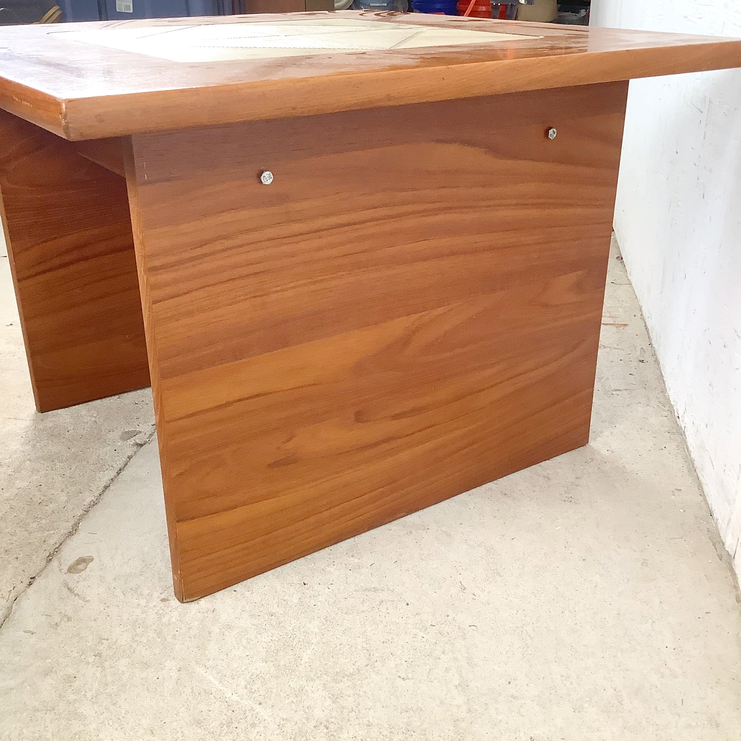 Vintage Danish Modern Teak Side Table with Ceramic Tile Inset — Geometric, Scandinavian, 1960s–1970s