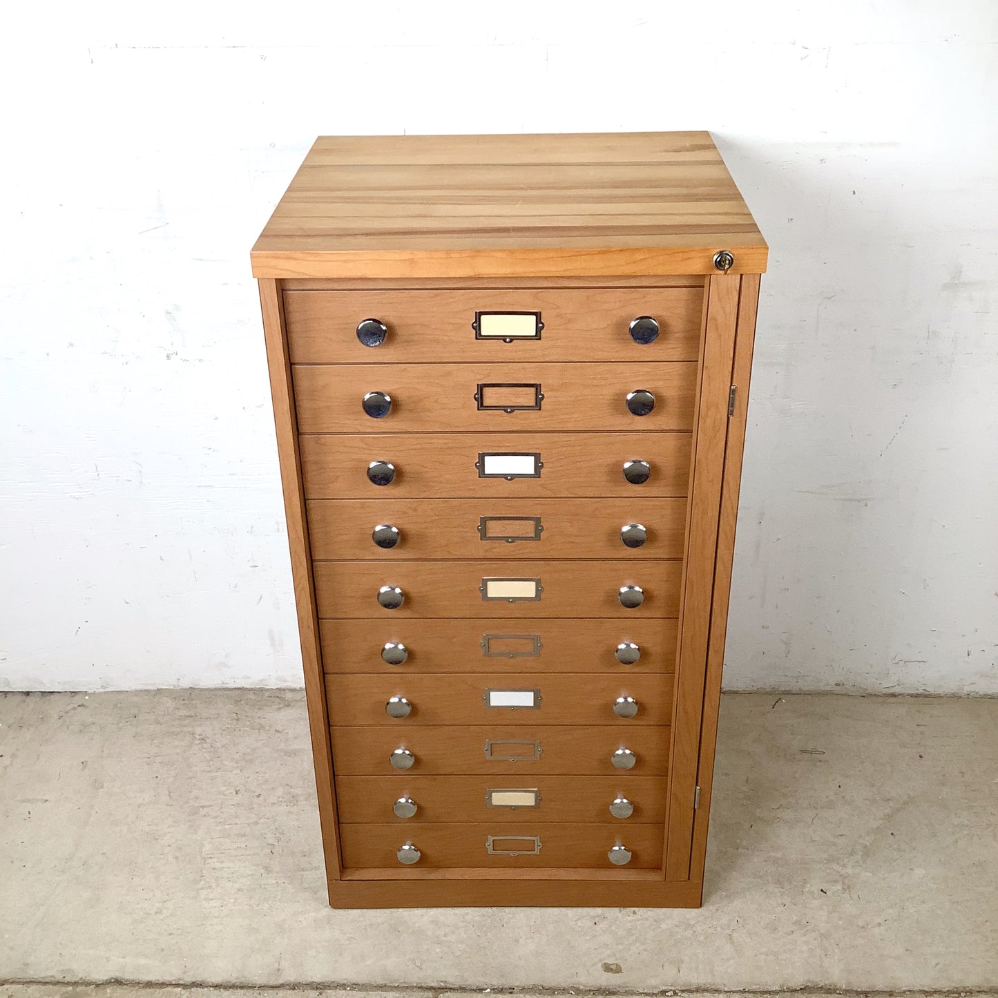 Ten-Drawer Museum Specimen Cabinet | Butcher Block Top | Felt-Lined Drawers