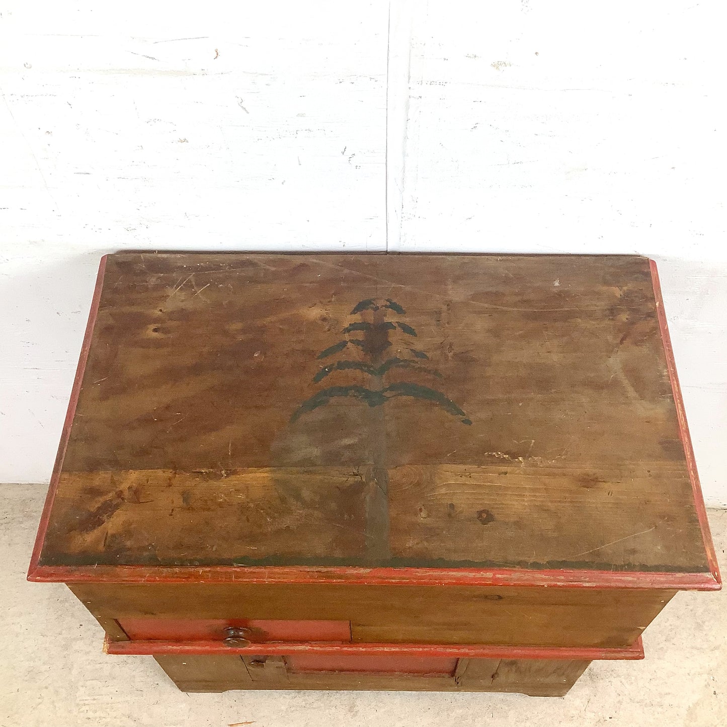 Antique American Primitive Painted Pine Farmhouse Cabinet