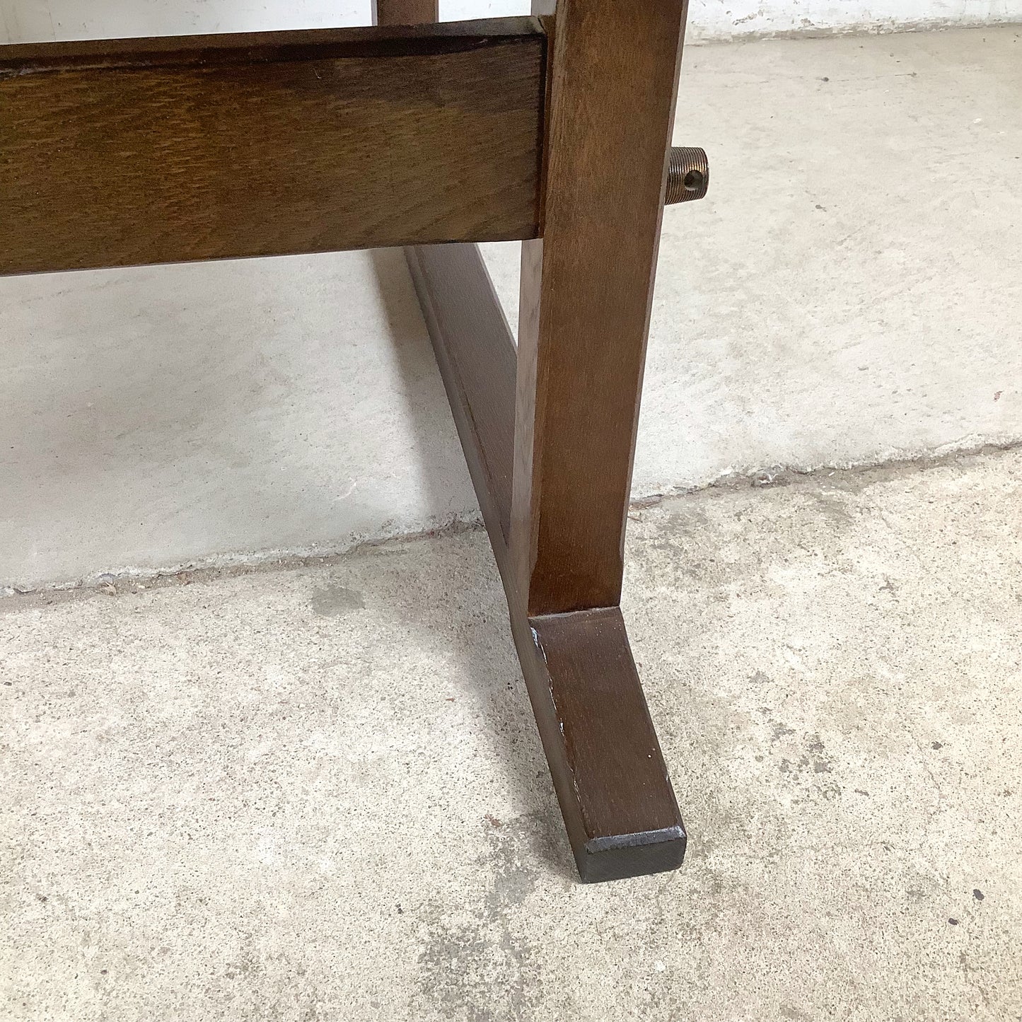 Vintage Studio-Made Square End Table, Leather Top, Architectural Trestle Base, Mid-Century