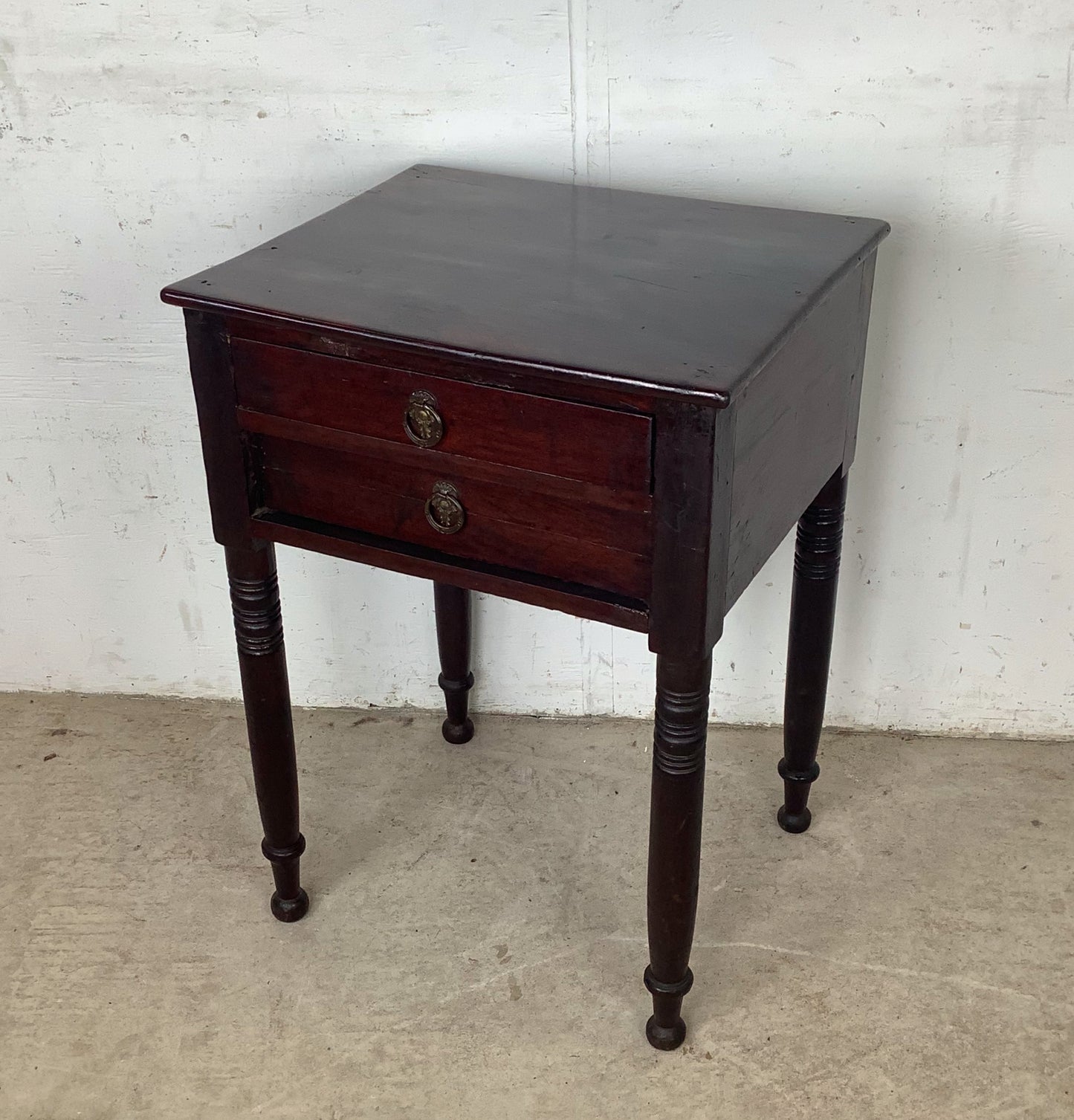 Antique American Federal Mahogany Two-Drawer Stand | Ring-Turned Legs