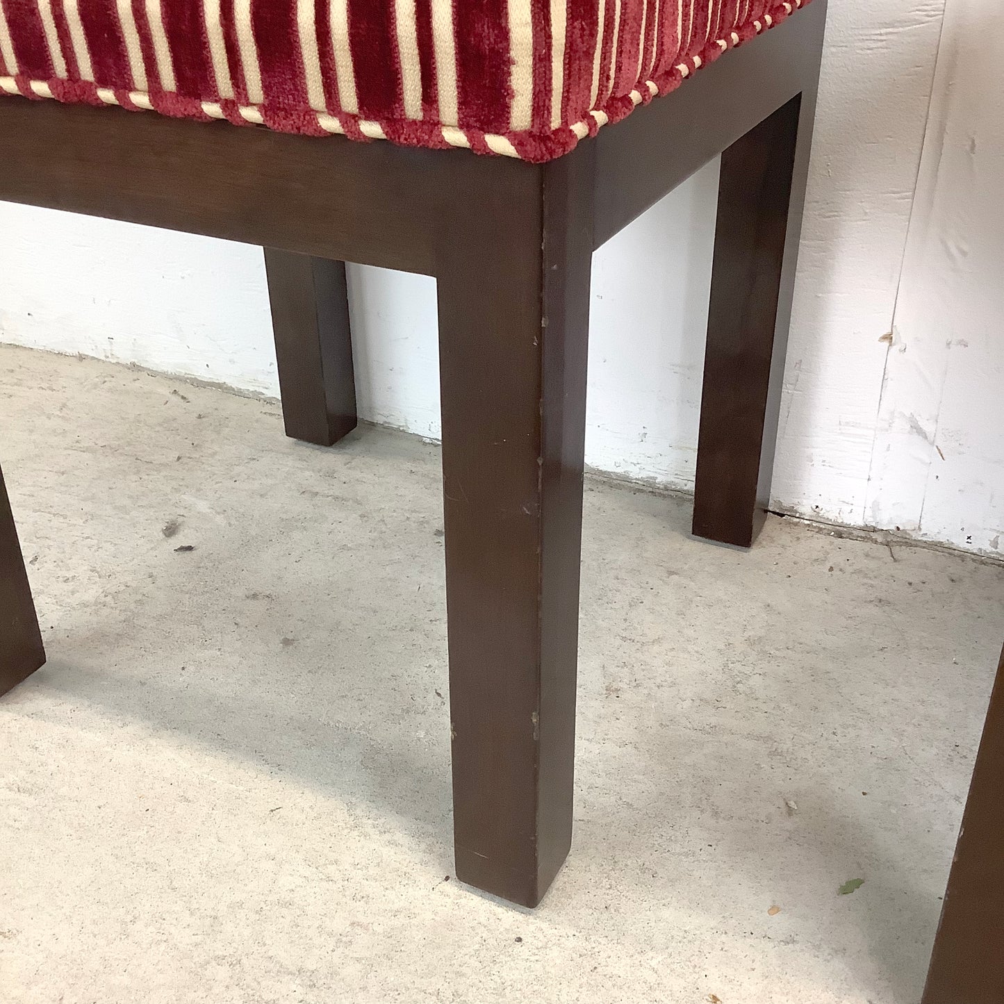 Pair of Vintage Mid-Century Tufted Footstools with Striped Fabric