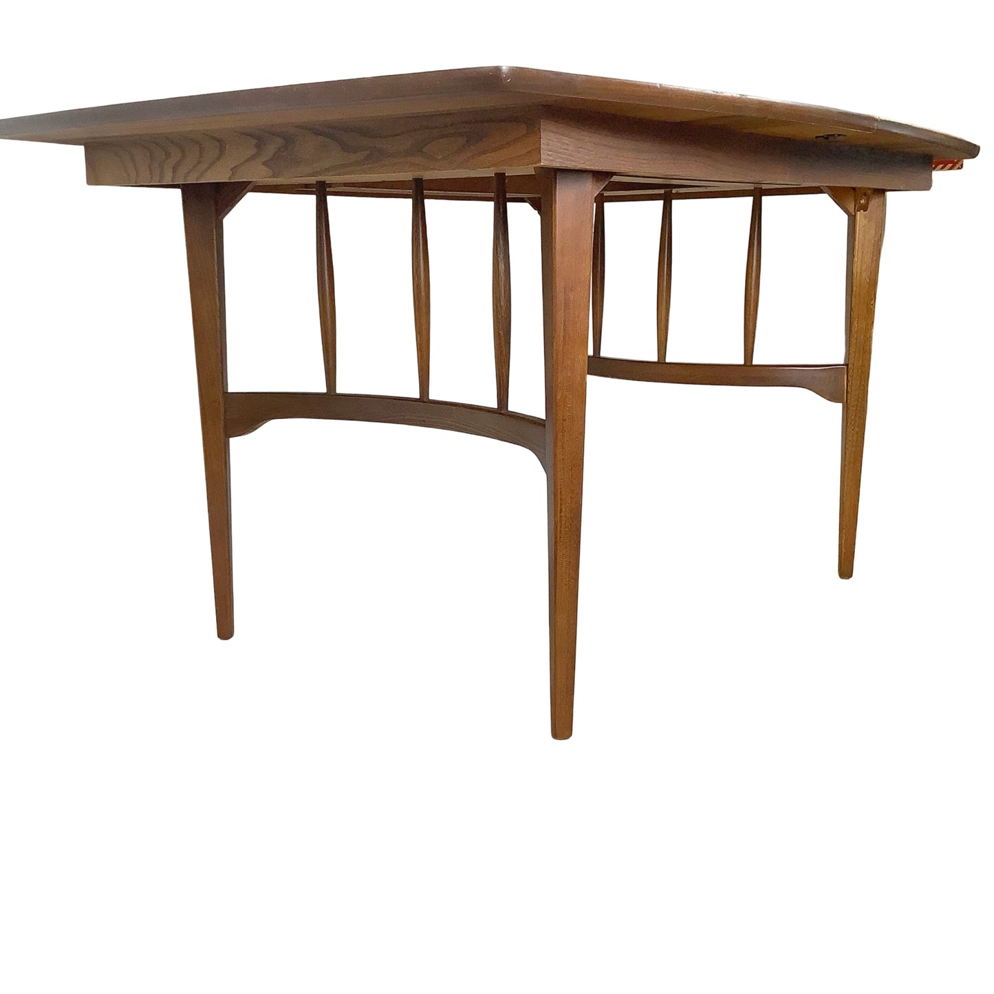 Mid-Century Walnut Spindle Trestle Dining Table w/ Leaves