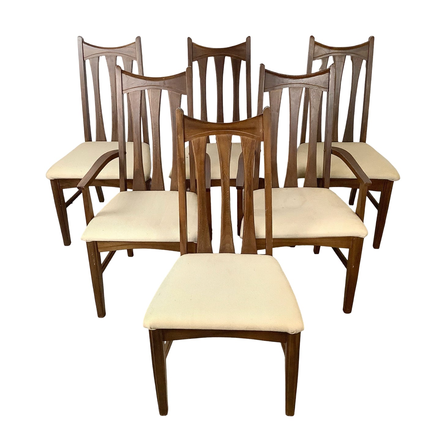 Set of Six Mid-Century Walnut Dining Chairs