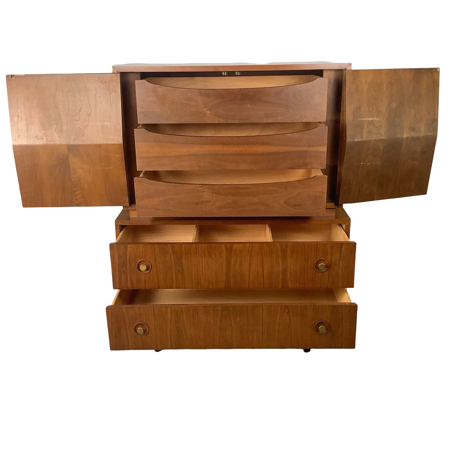 Merton Gershun for American of Martinsville "Harlequin" Walnut Mid-Century Modern Highboy Gentleman's Chest Dresser