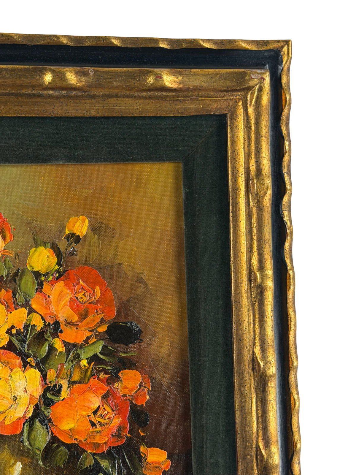 Vintage Signed Cox Floral Rose Painting Gold Tone Frame 13x15