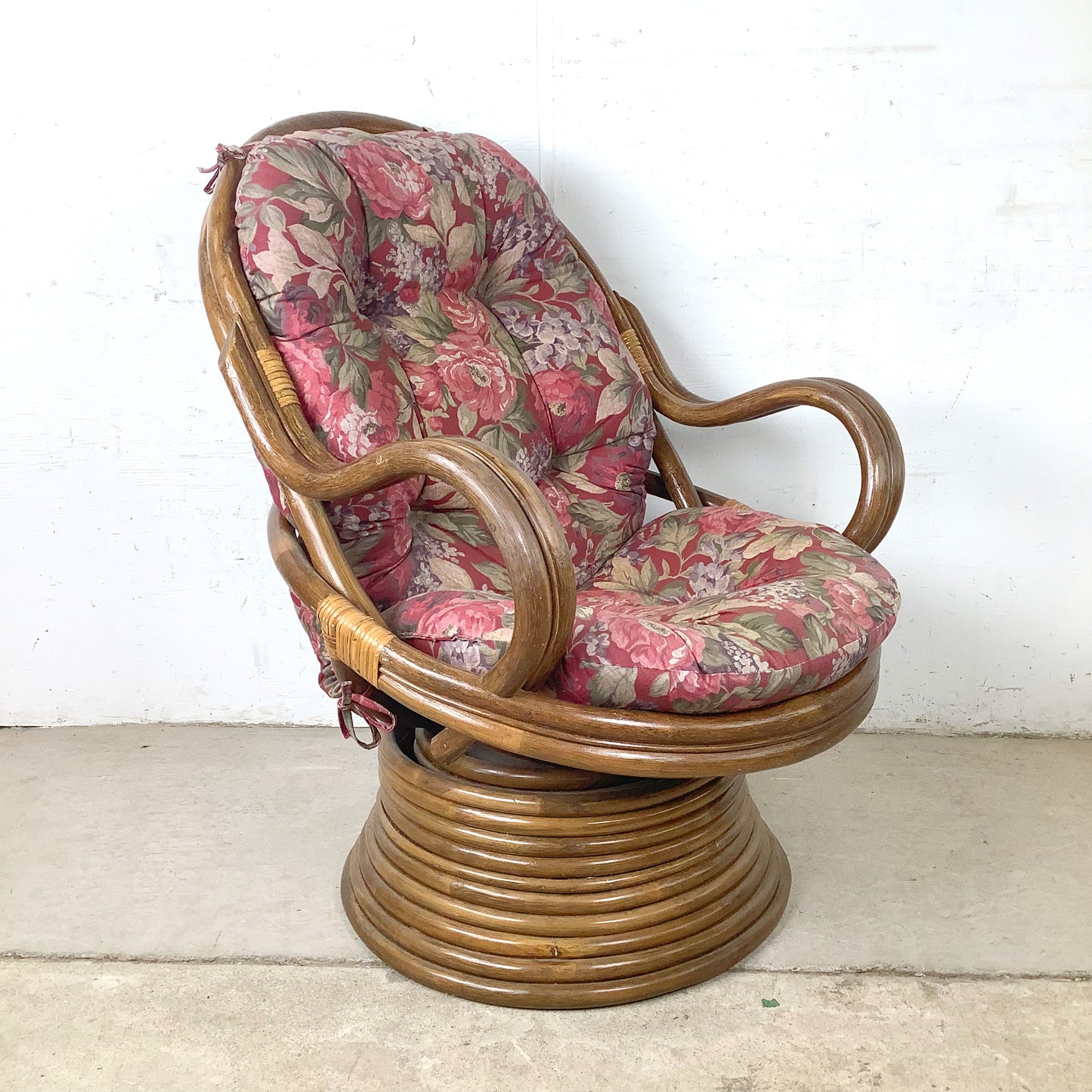 Vintage Bentwood Rattan Swivel Lounge Chair