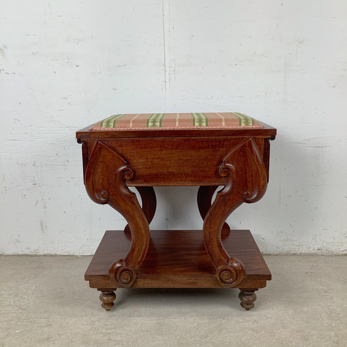 Neoclassical Revival Stool with Storage and Upholstered Top