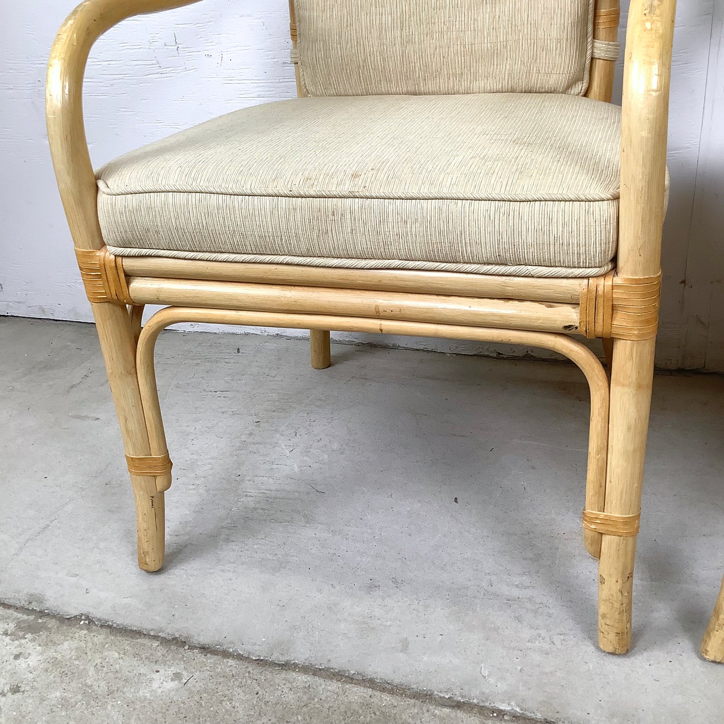 Vintage Henredon Rattan Armchairs, Pair with Cushions, Honey Tone