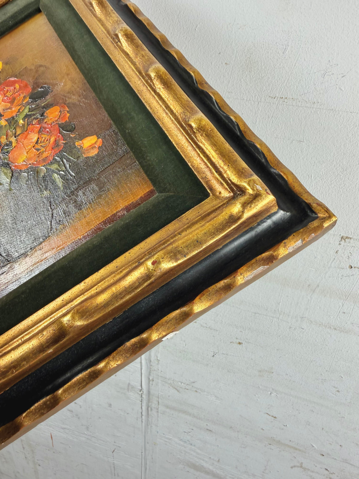 Vintage Signed Cox Floral Rose Painting Gold Tone Frame 13x15