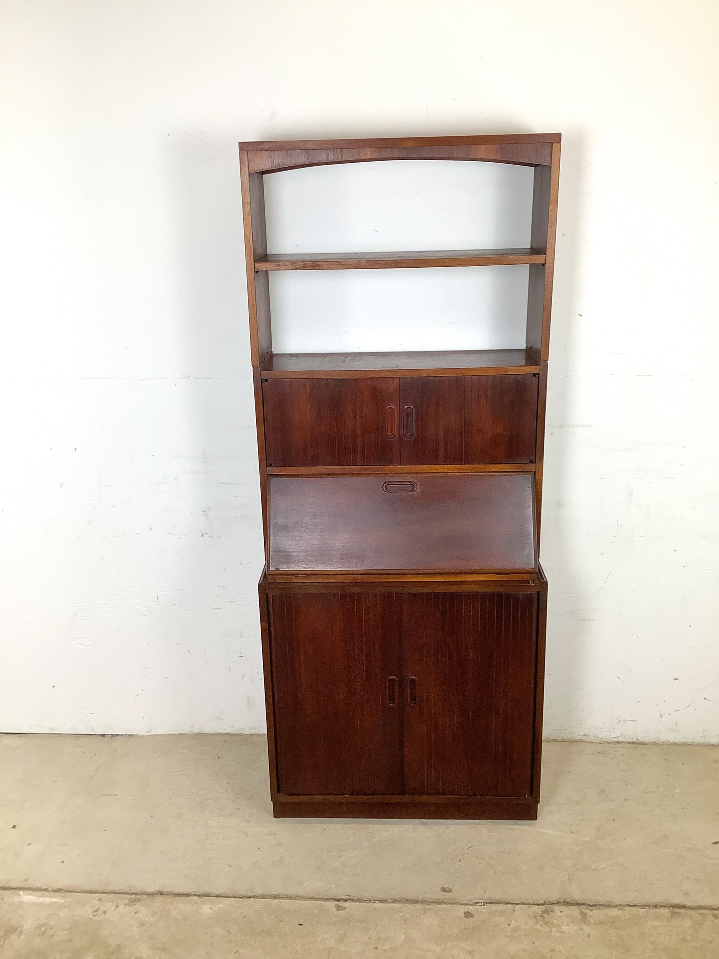 Vintage Mid-Century Modern Walnut Secretary Bookcase | Drop-Front Desk | c. 1960s