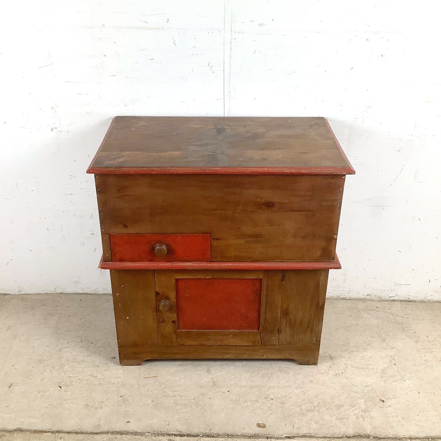 Antique American Primitive Painted Pine Farmhouse Cabinet