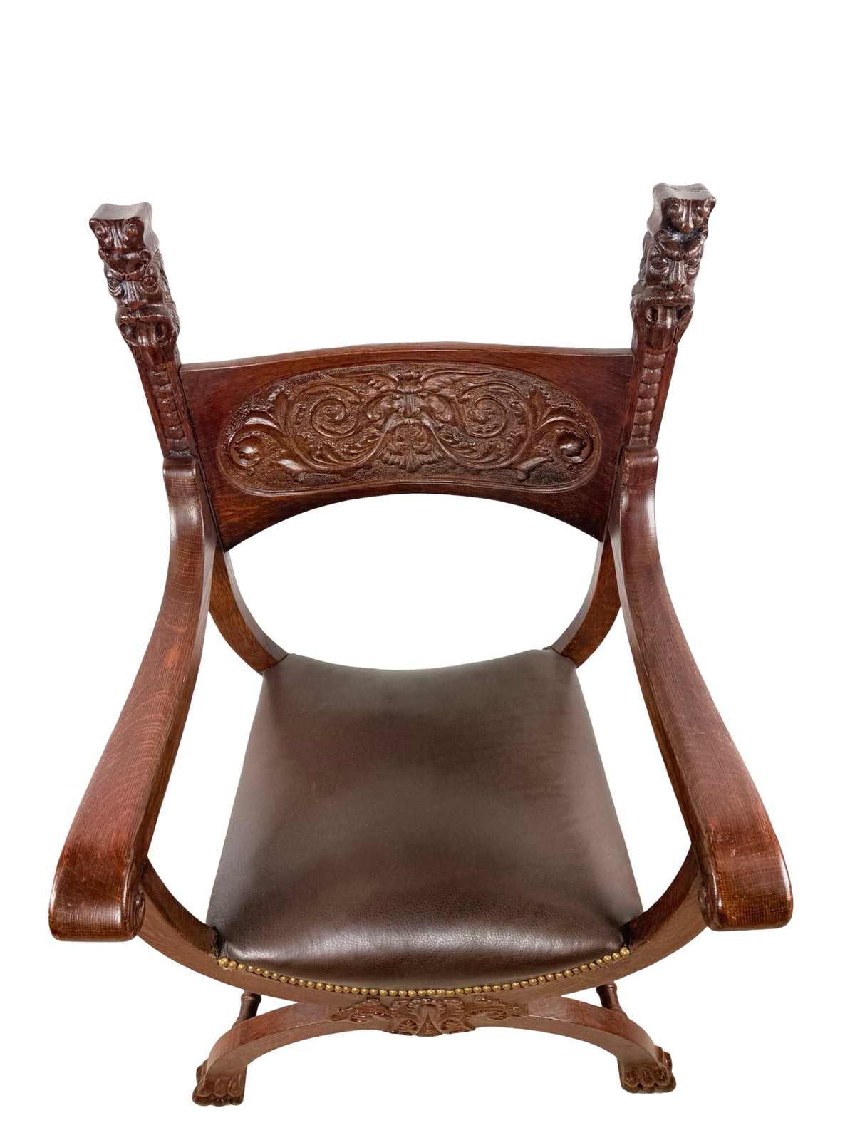 Vintage Renaissance Revival Savonarola X-Frame Accent Chair