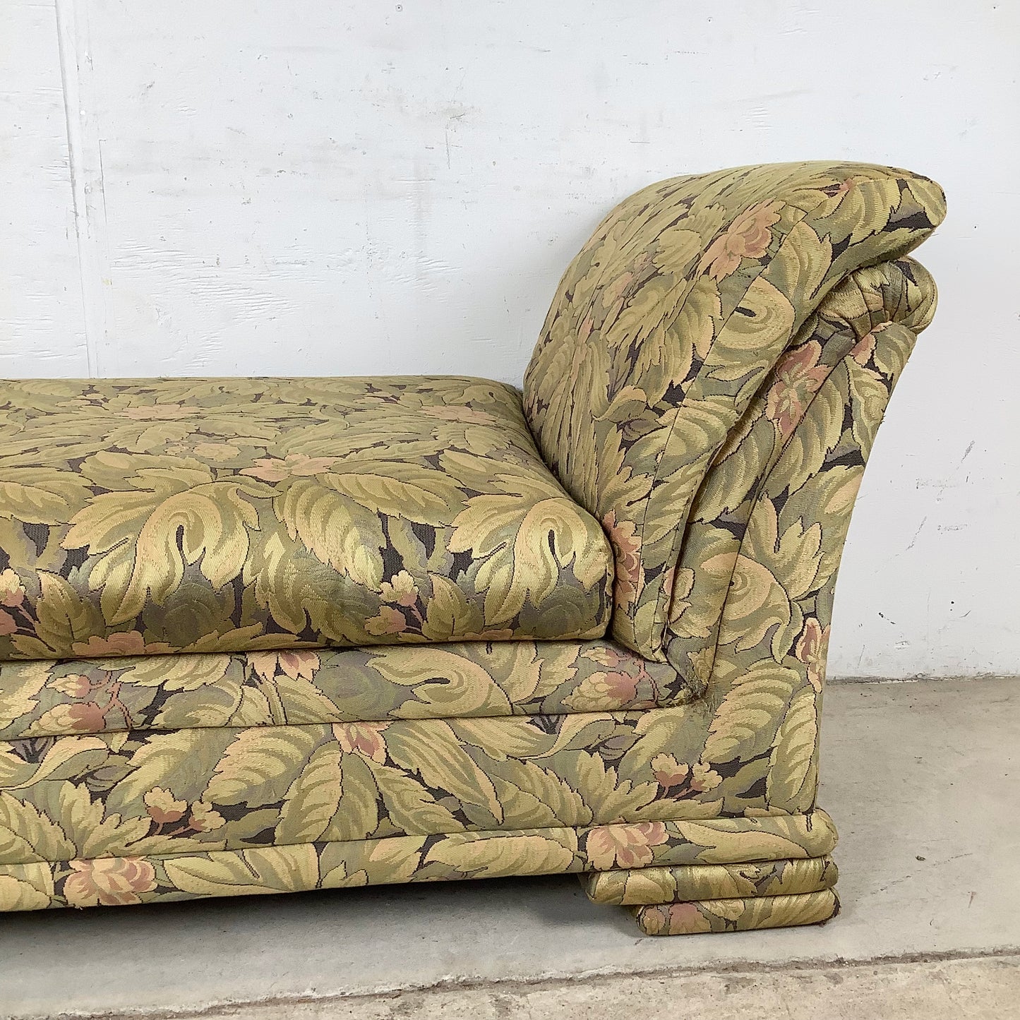 Vintage Botanical Chaise Bench With Rolled Arms