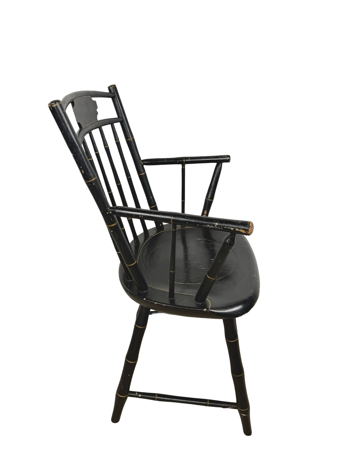 Vintage Black Painted Windsor-Style Armchair with Gold Pinstriping