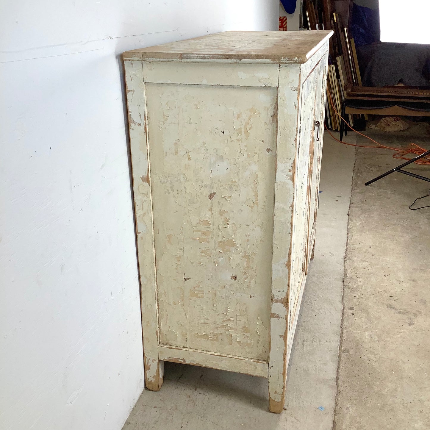 Rustic 20th Century Two-Door Cabinet – Distressed White Patina with Ample Storage