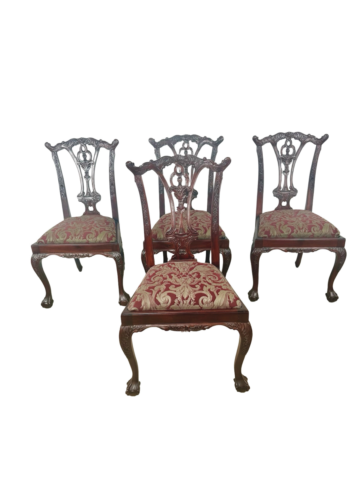 Set of 4 Chippendale-Style Mahogany Dining Chairs with Carved Ball-and-Claw Feet