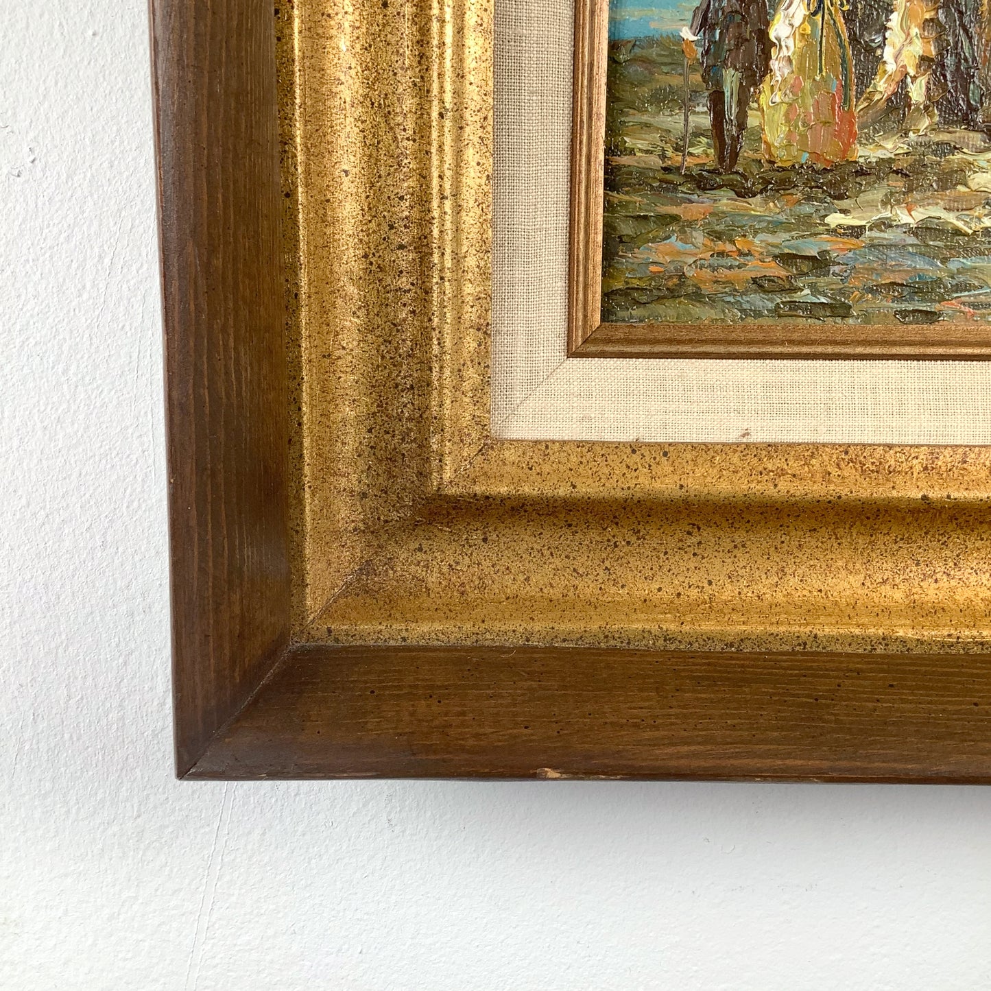 European Impressionist Revival Oil Painting with Figures, Signed and Framed