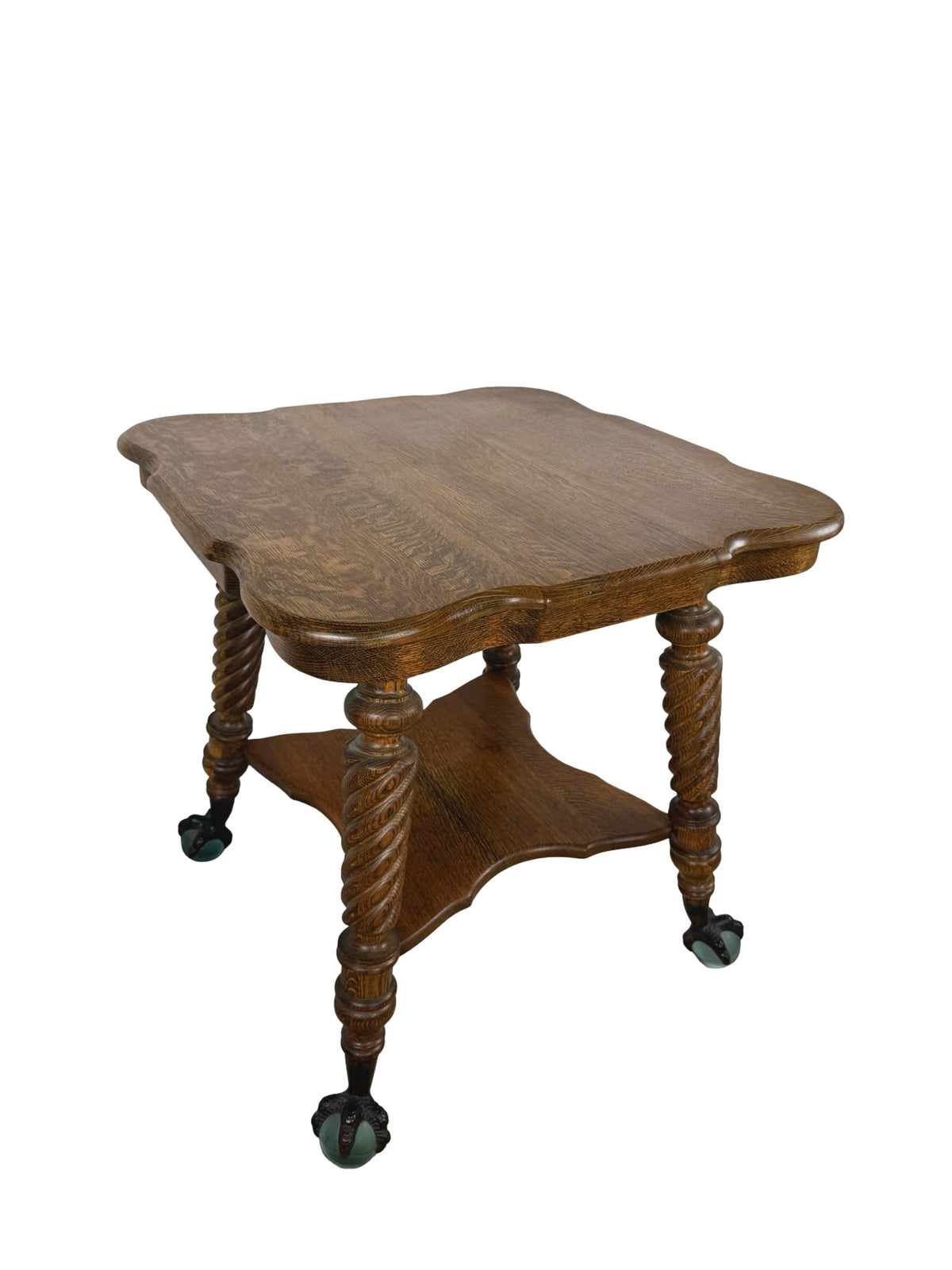 Early 20th Century Tiger Oak Barley Twist Table with Ball & Claw Feet