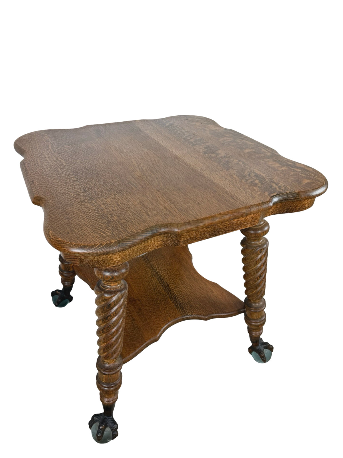 Early 20th Century Tiger Oak Barley Twist Table with Ball & Claw Feet