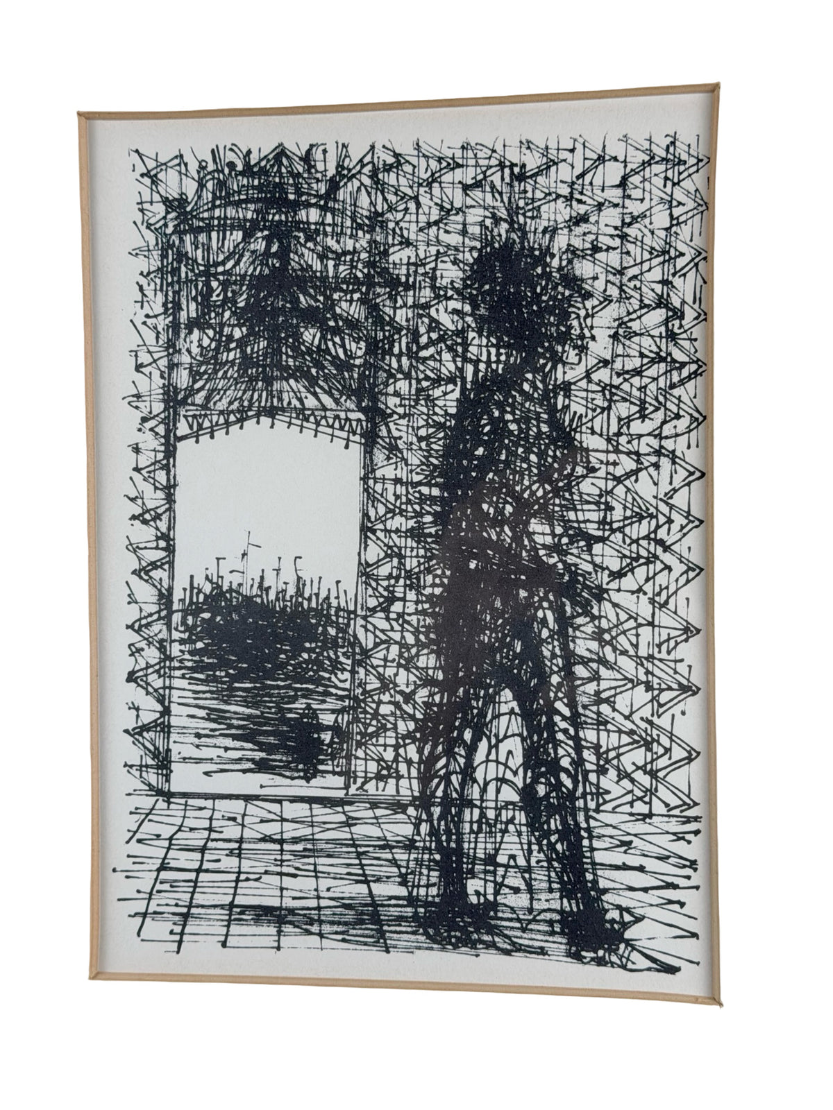 Jean Carzou Original Lithograph — Framed Modernist Figure by a Window