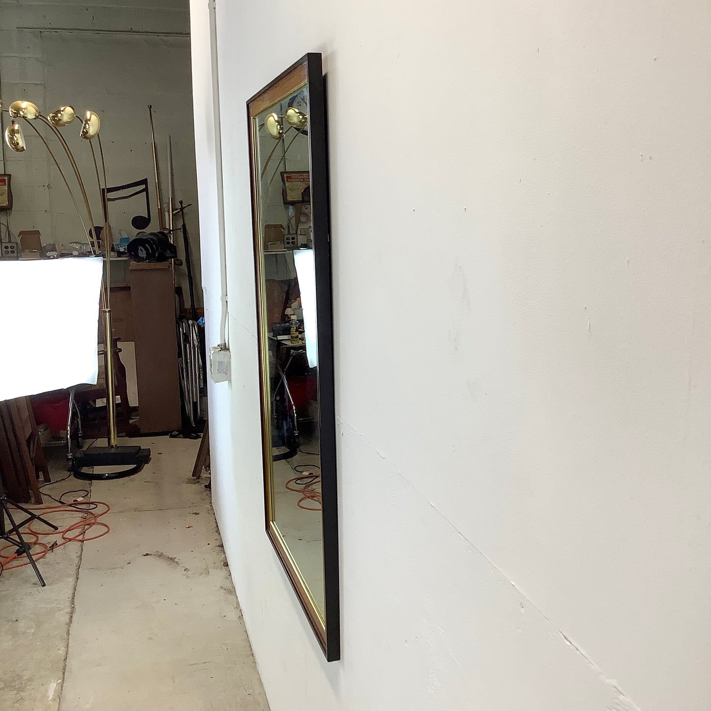 Drexel Heritage Attributed Burl Wood and Brass Wall Mirror