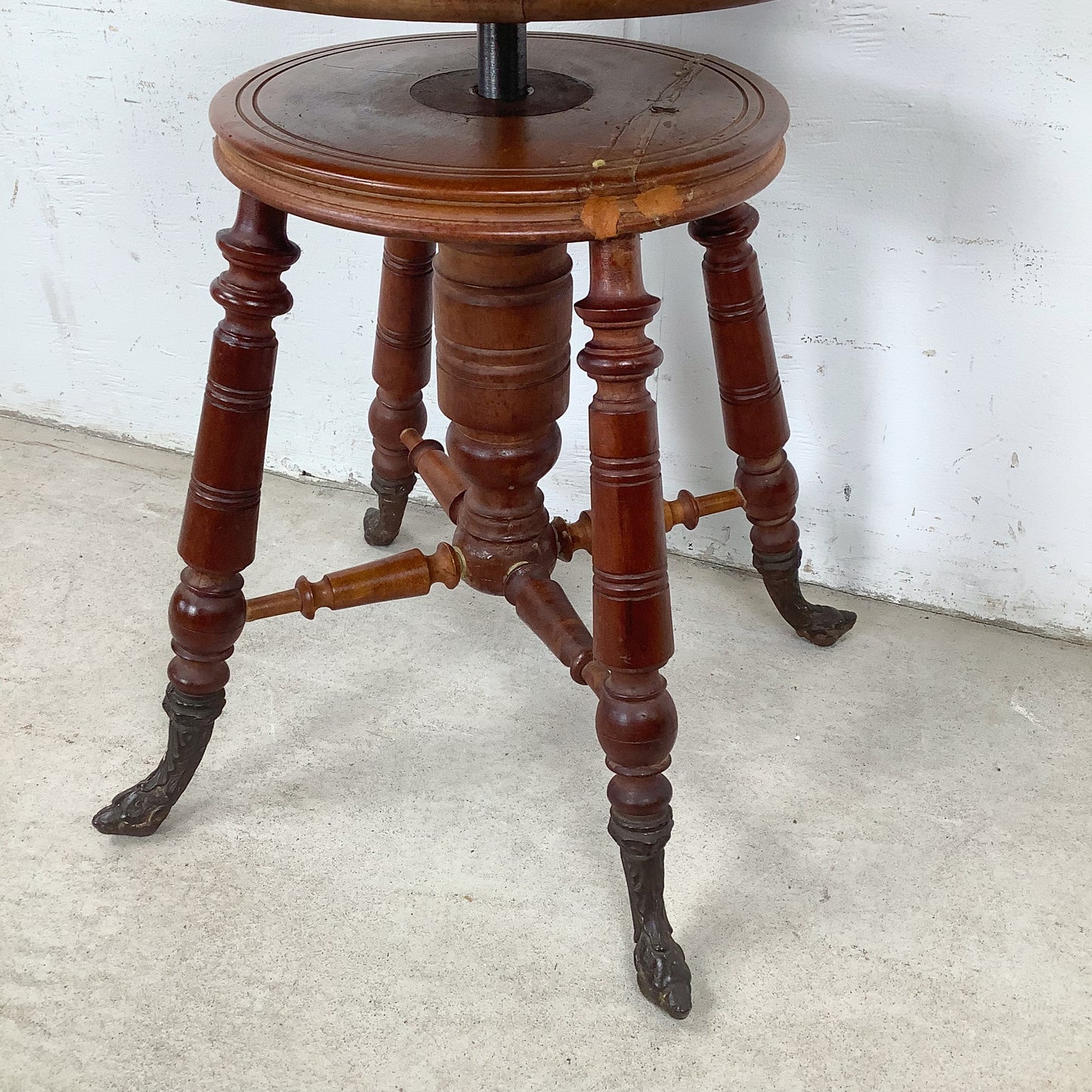 Antique Adjustable Piano Stool with Turned Wood Base