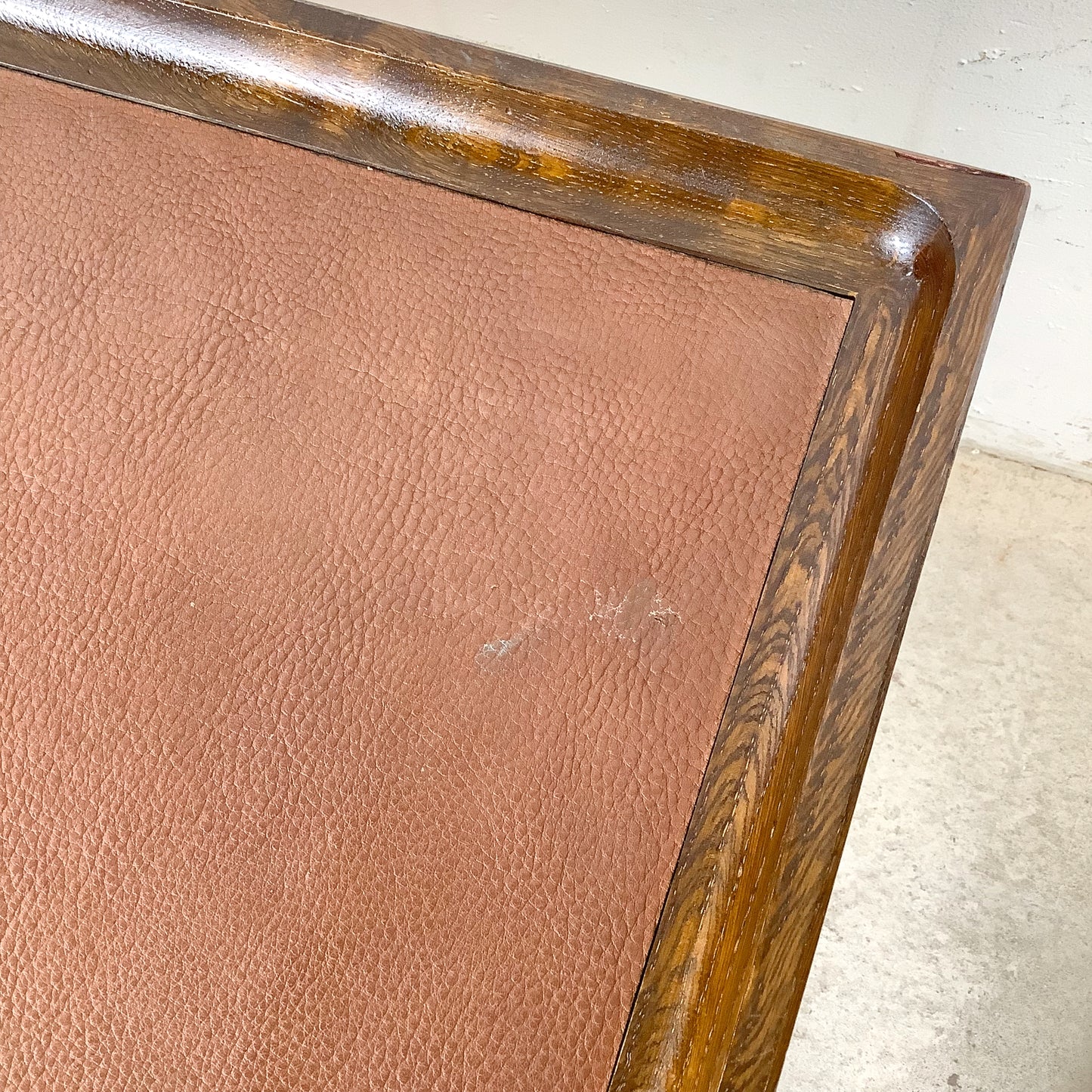 Vintage Studio-Made Square End Table, Leather Top, Architectural Trestle Base, Mid-Century