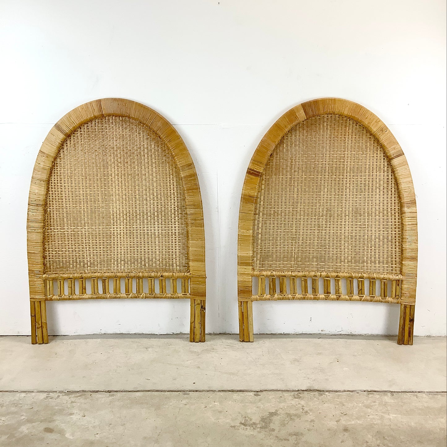Vintage Coastal Arch Rattan Headboard- Twin
