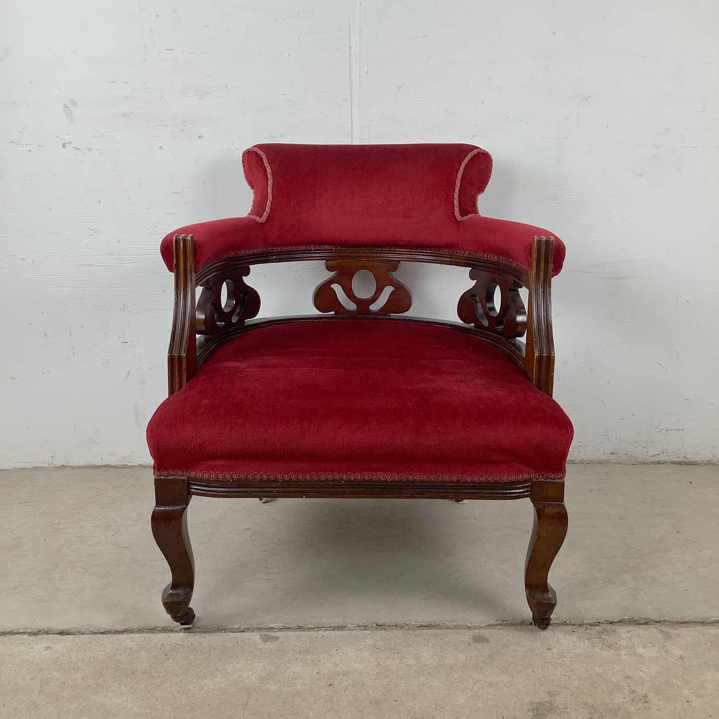 Empire Revival Upholstered Armchair in Red Velvet