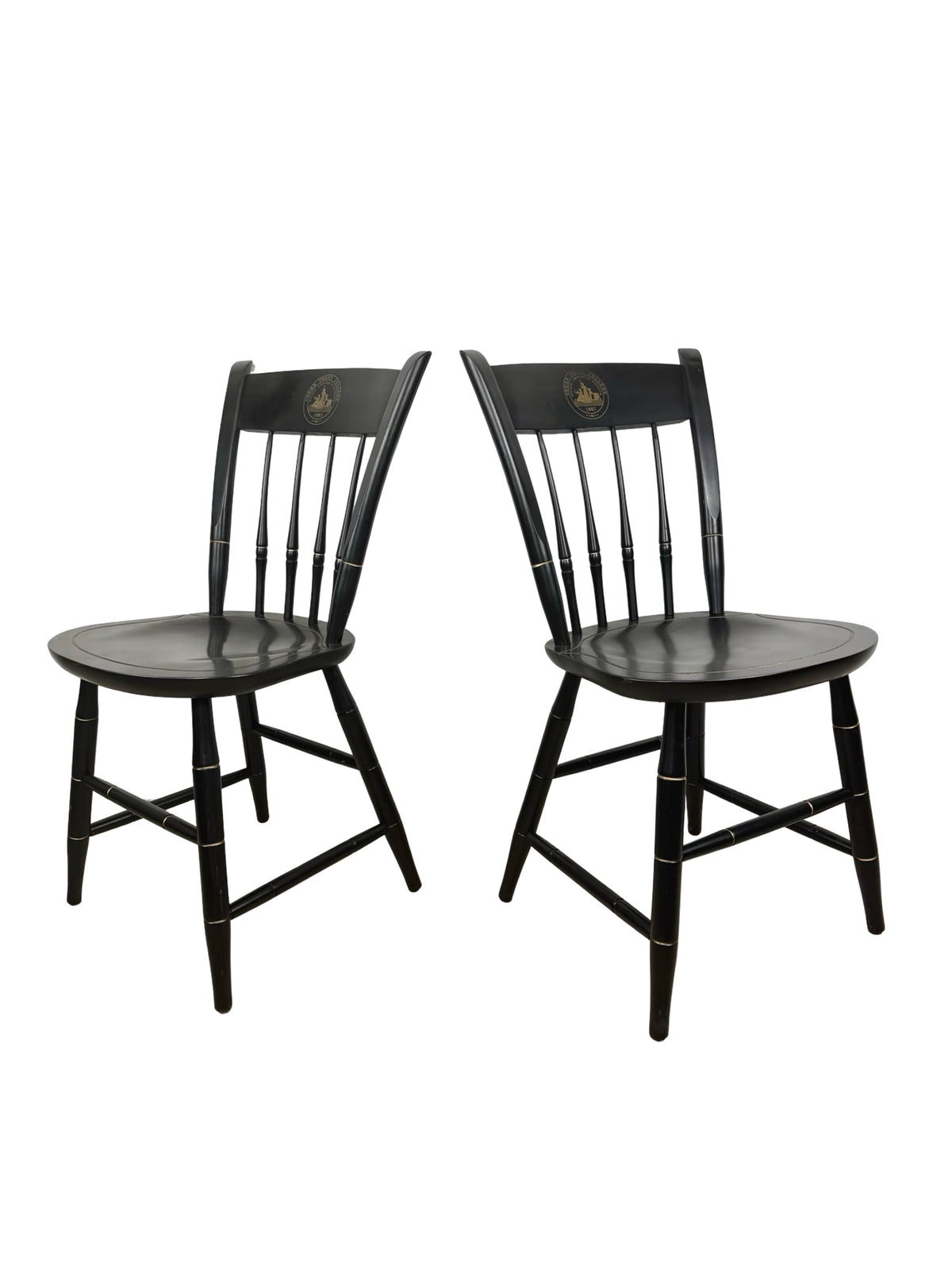 Pair of Vintage Nichols & Stone Windsor Side Chairs with Cedar Crest College Crest