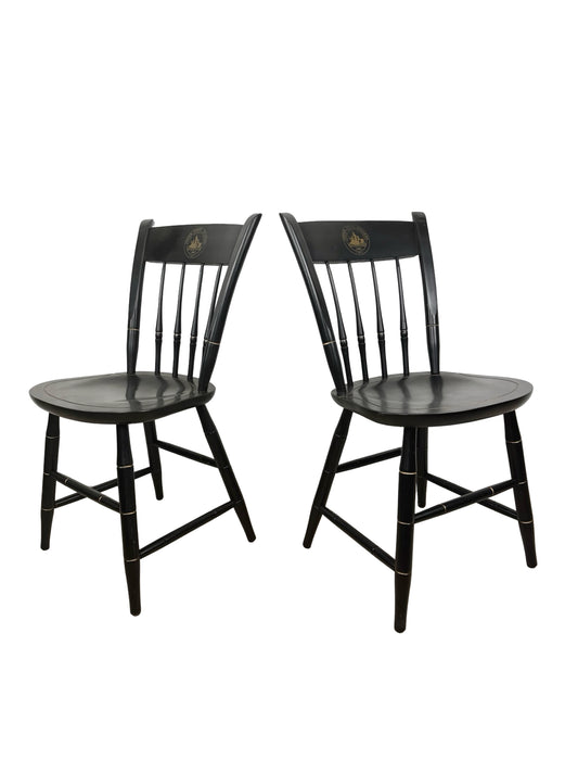 Pair of Vintage Nichols & Stone Windsor Side Chairs with Cedar Crest College Crest