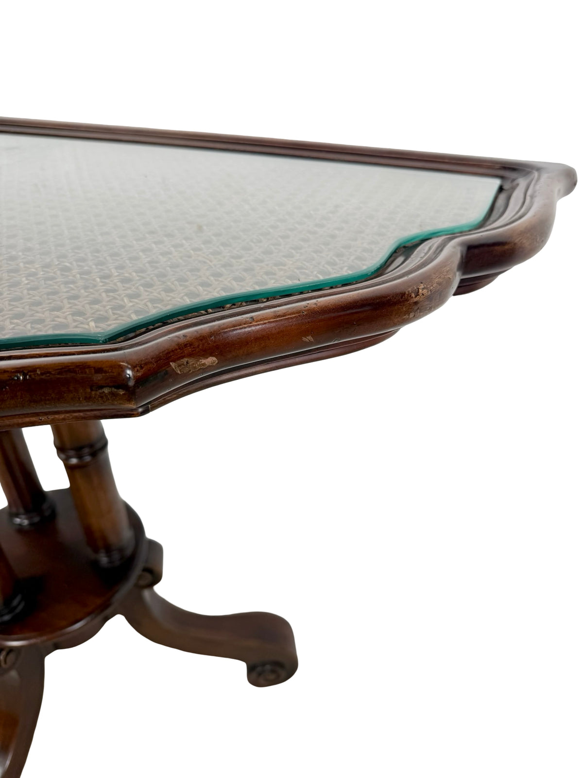 Vintage Southampton Demilune Wall Console Table Cane Glass Top