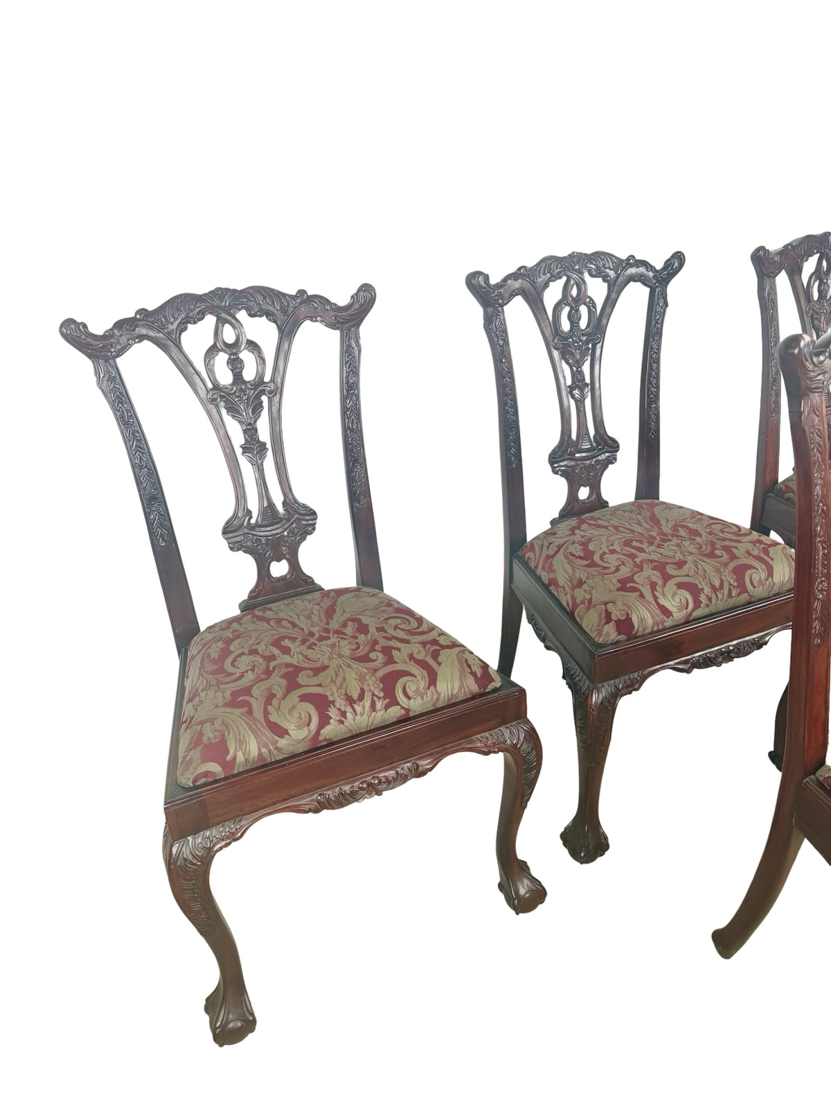 Set of 4 Chippendale-Style Mahogany Dining Chairs with Carved Ball-and-Claw Feet